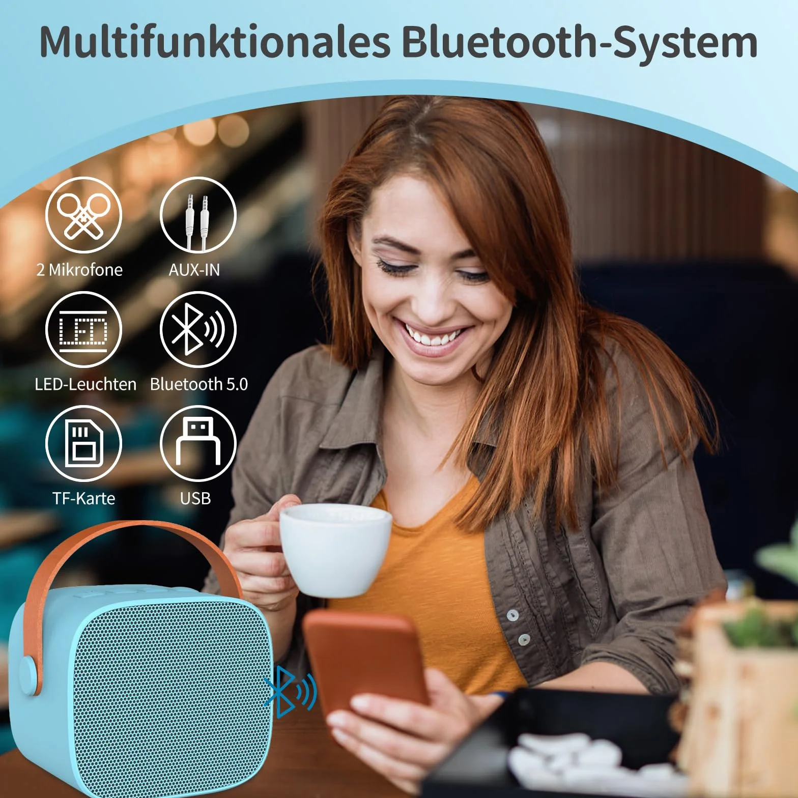 Maszyna do karaoke dla dzieci, przenośny mini głośnik Bluetooth do karaoke z 2 bezprzewodowymi mikrofonami, bezprzewodowy mikrofon, urządzenie do karaoke z funkcją zmiany głosu (niebieski)