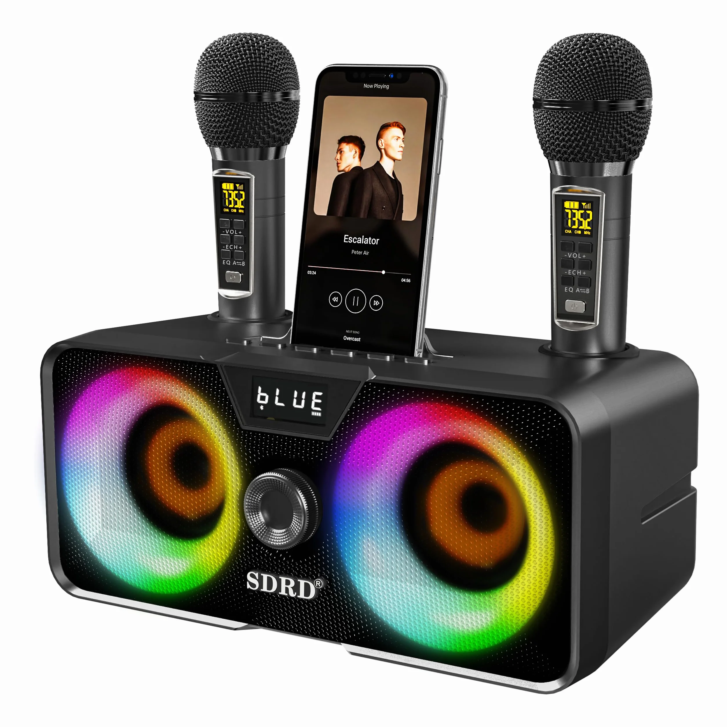Maszyna do karaoke dla dorosłych i dzieci z 2 mikrofonami bezprzewodowymi UHF,przenośny głośnik Bluetooth PA z oświetleniem imprezowym LED na imprezę domową,piknik,samochód,prezenty urodzinowe