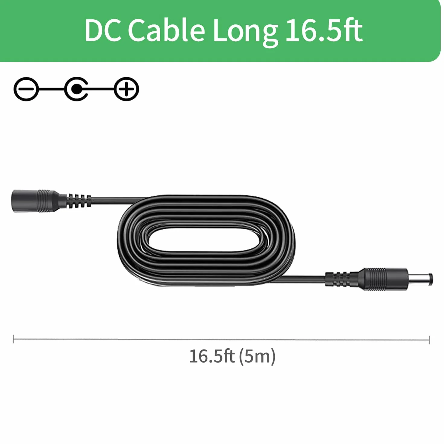 5 m DC Power przedłużacz, wtyczka 5,5 mm x 2,1 mm, obsługuje DC 5 V, 6 V, 9 V, 12 V, 24 V, do kamer bezpieczeństwa, DVR, routerów, drukarek, taśm LED, czarny