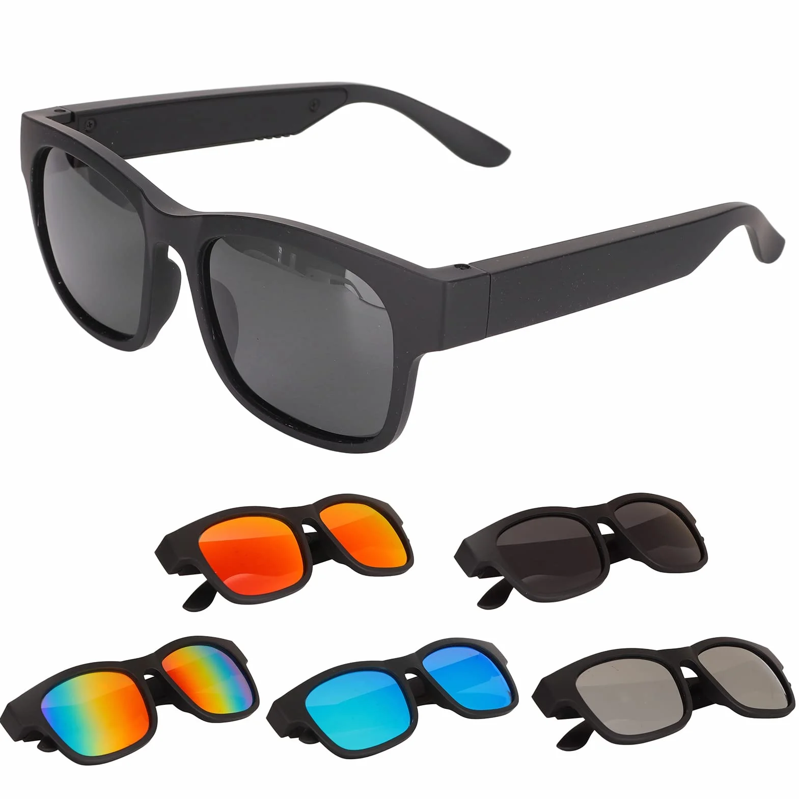 Inteligentne Okulary Przeciwsłoneczne, Stereofoniczne Bezprzewodowe Okulary Przeciwsłoneczne Bluetooth Czarne Oprawki Redukcja Szumów Inteligentne Okulary Przeciwsłoneczne ze Słuchawkami do Jazdy na R