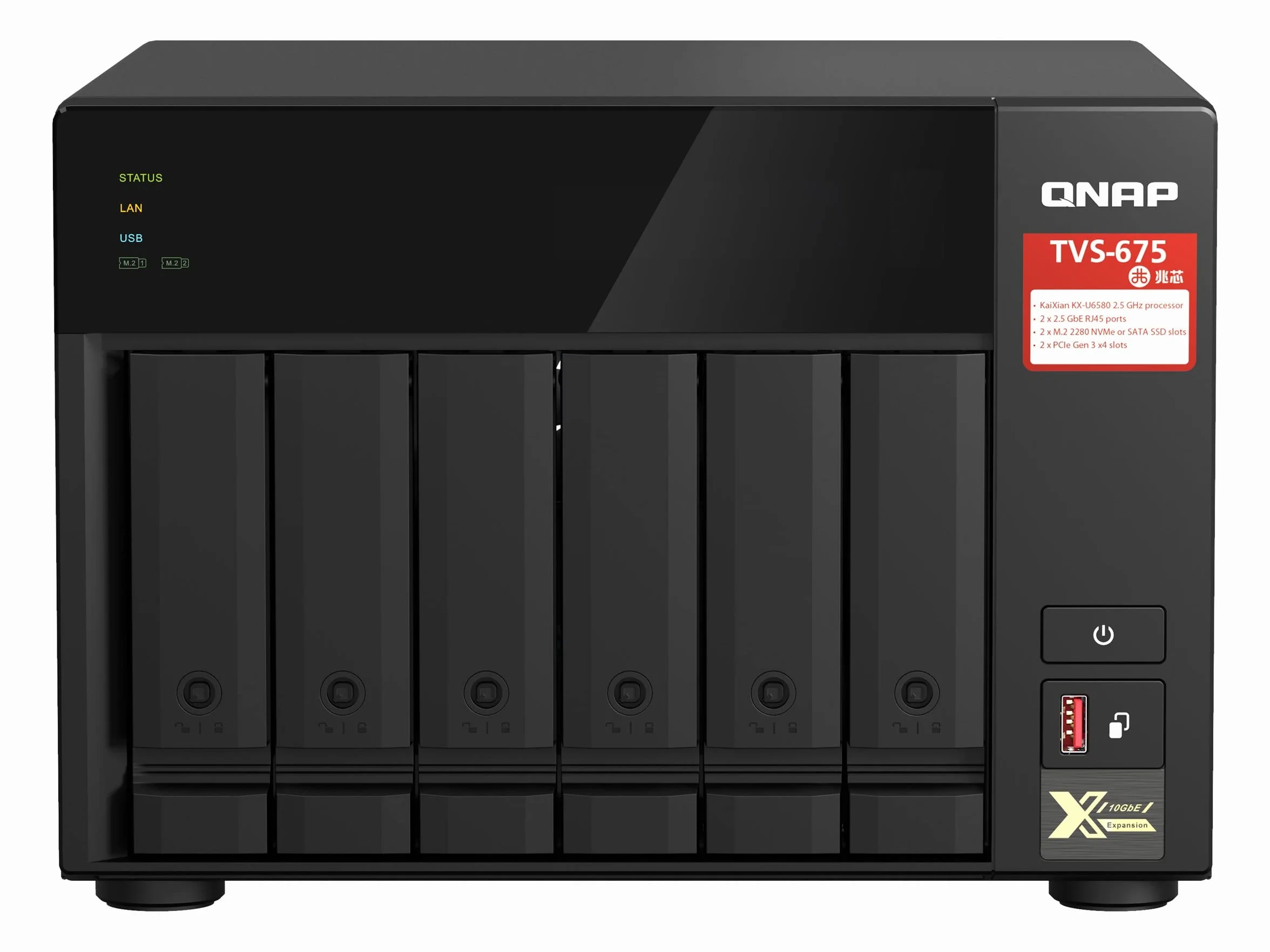 QNAP 6-kieszeniowy NAS Zhaoxin KX-U6580 8C/8T 2,5 GHz Czarny