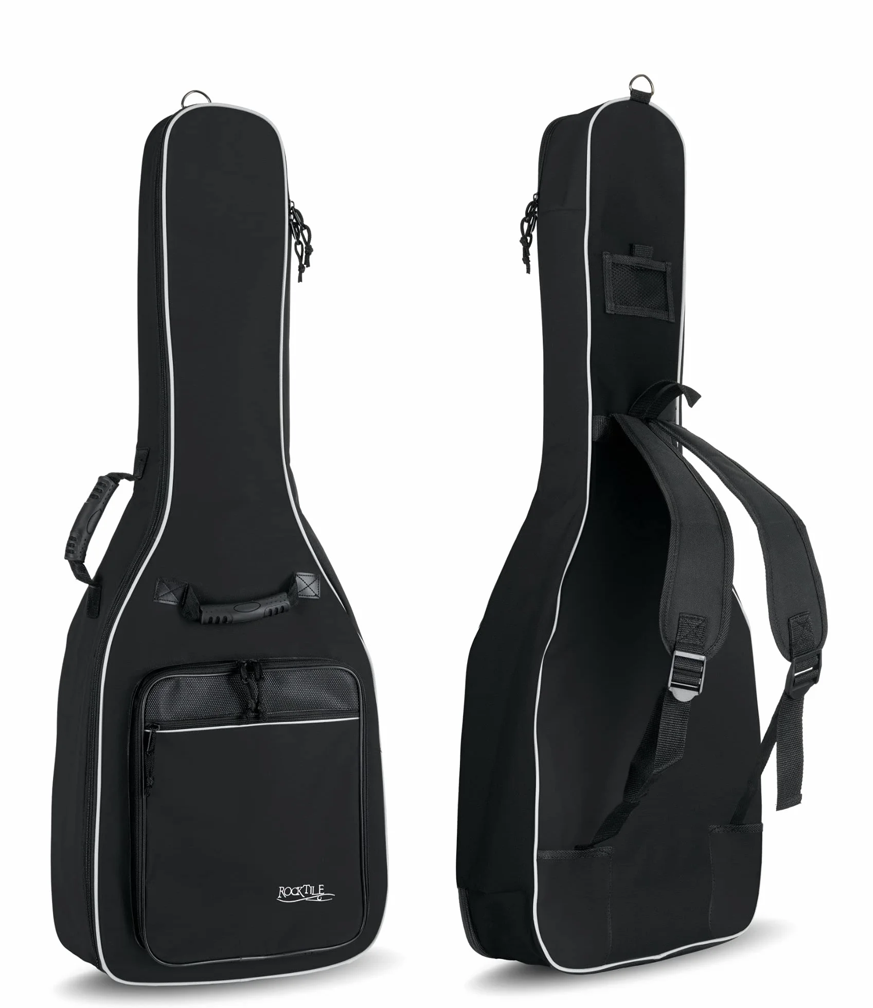 Rocktile Klasyczna torba na gitarę 3/4 i 7/8 (wyściełana torba Gigbag, zestaw plecakowy, 2 kieszenie zewnętrzne), czarna