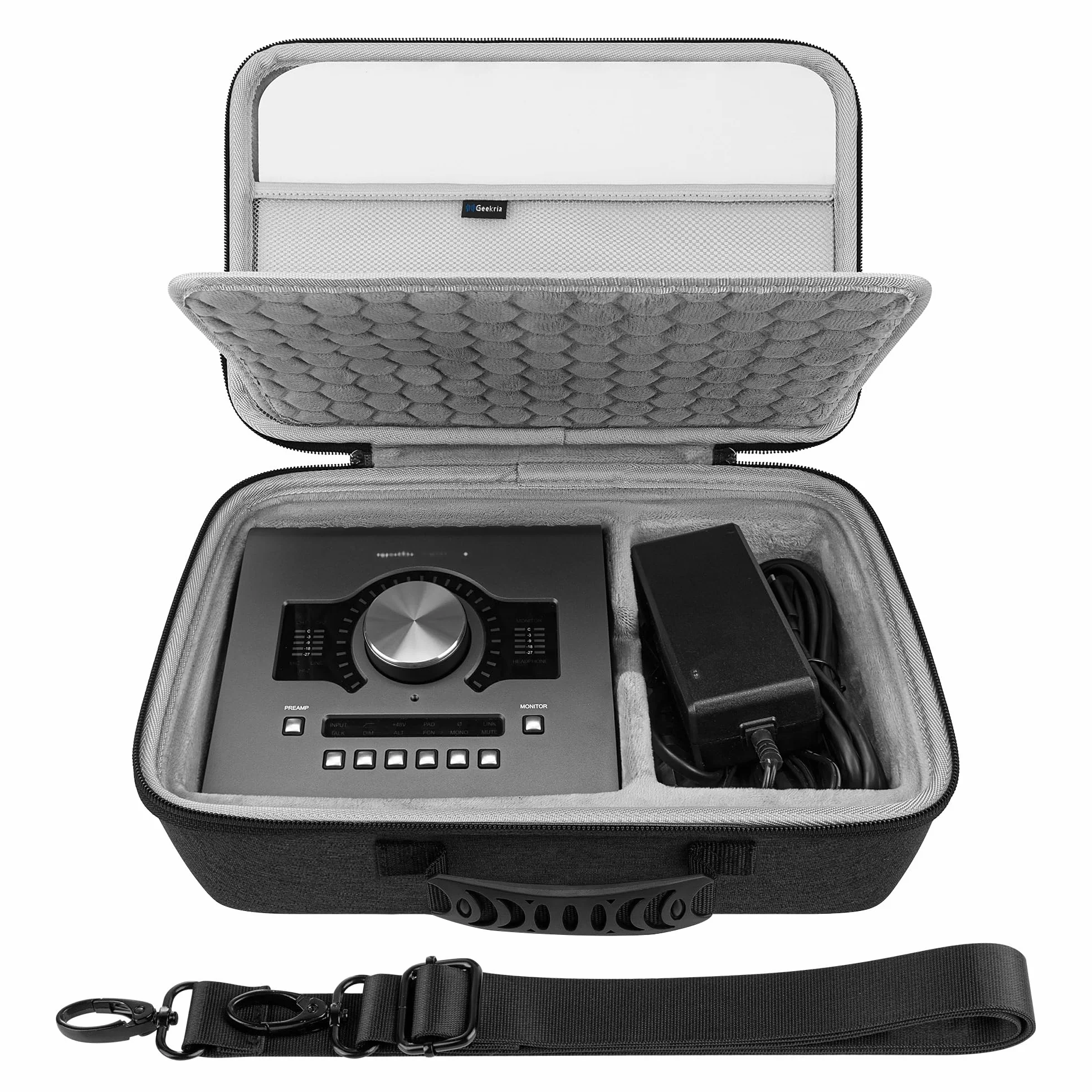 Geekria Etui z interfejsem audio, kompatybilne z Universal Audio Apollo Twin X DUO/Twin X QUAD/Twin X DUO Gen 2 / Twin X QUAD Gen 2, twarda obudowa EVA (ciemnoszara)