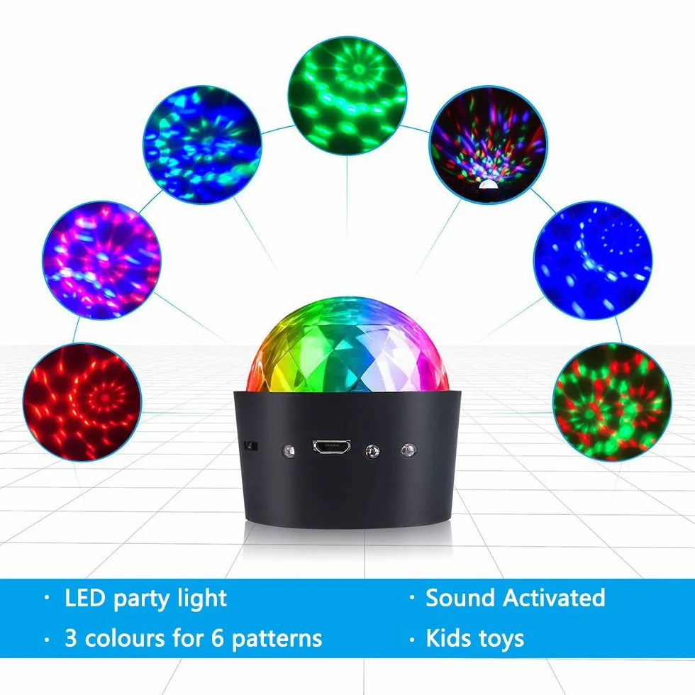 YIKANWEN Mini Disco Light wielokolorowa kula stroboskopowa LED, aktywowana dźwiękiem, przenośna, zasilanie bateryjne