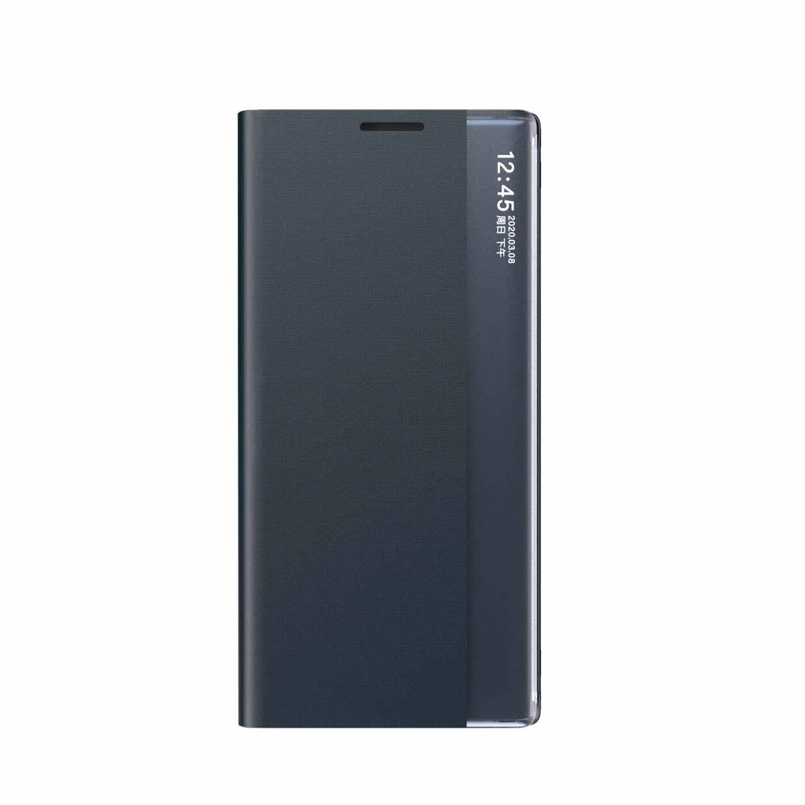 Etui LEYAN do Samsung Galaxy S21 5G, Premium skórzane etui z klapką z przezroczystym okienkiem, etui z klapką Smart View ze składanym uchwytem, granatowe