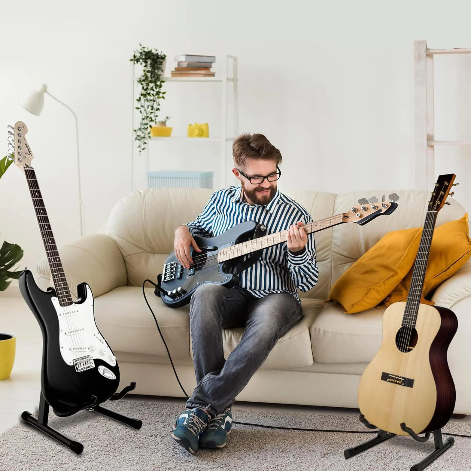 Uniwersalny Stojak na Gitarę Elektryczną, Bas, Wiolonczelę, Banjo - Składany Typu A Akustyczny i Podróżny
