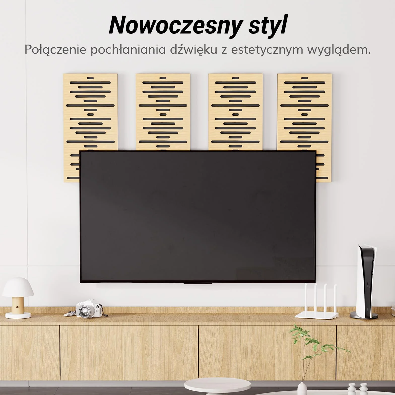 TONOR Panele Akustyczne z Forniru Drewnianego Samoprzylepne, 4 Sztuki 60x30x4,7 cm Panele Akustyczne Panele Scienne o Wyglądzie Drewna, Obróbki Akustycznej i Dekoracji Scian, Biuro, Drewno