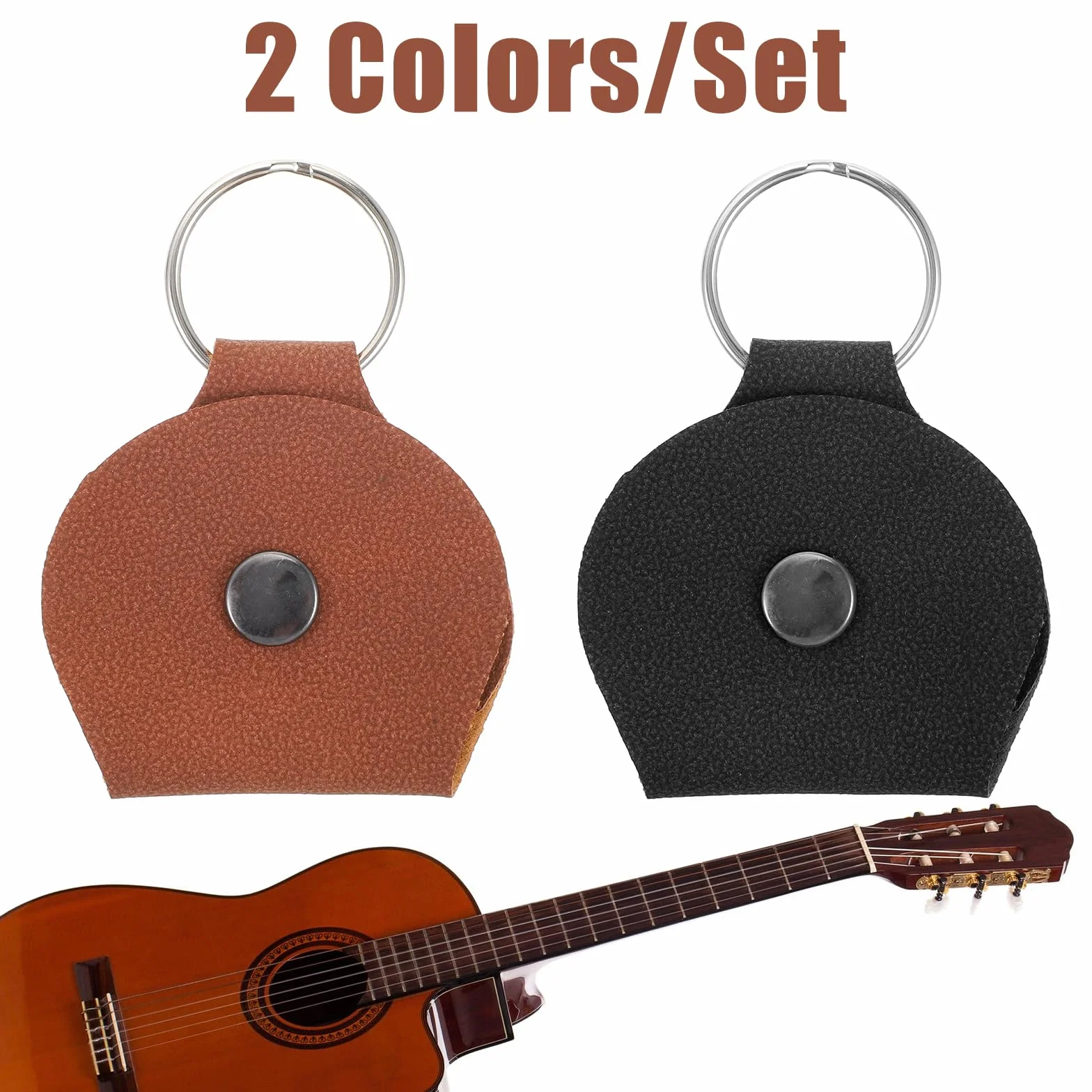 Xinjoduz 2 zestawy po 8 kostek do gitary akustycznej z 2 etui na kostki ze skóry PU, różne kolory, do elektrycznych gitar akustycznych, kostki basowe (3 x 2,6 cm, czarne + brązowe)