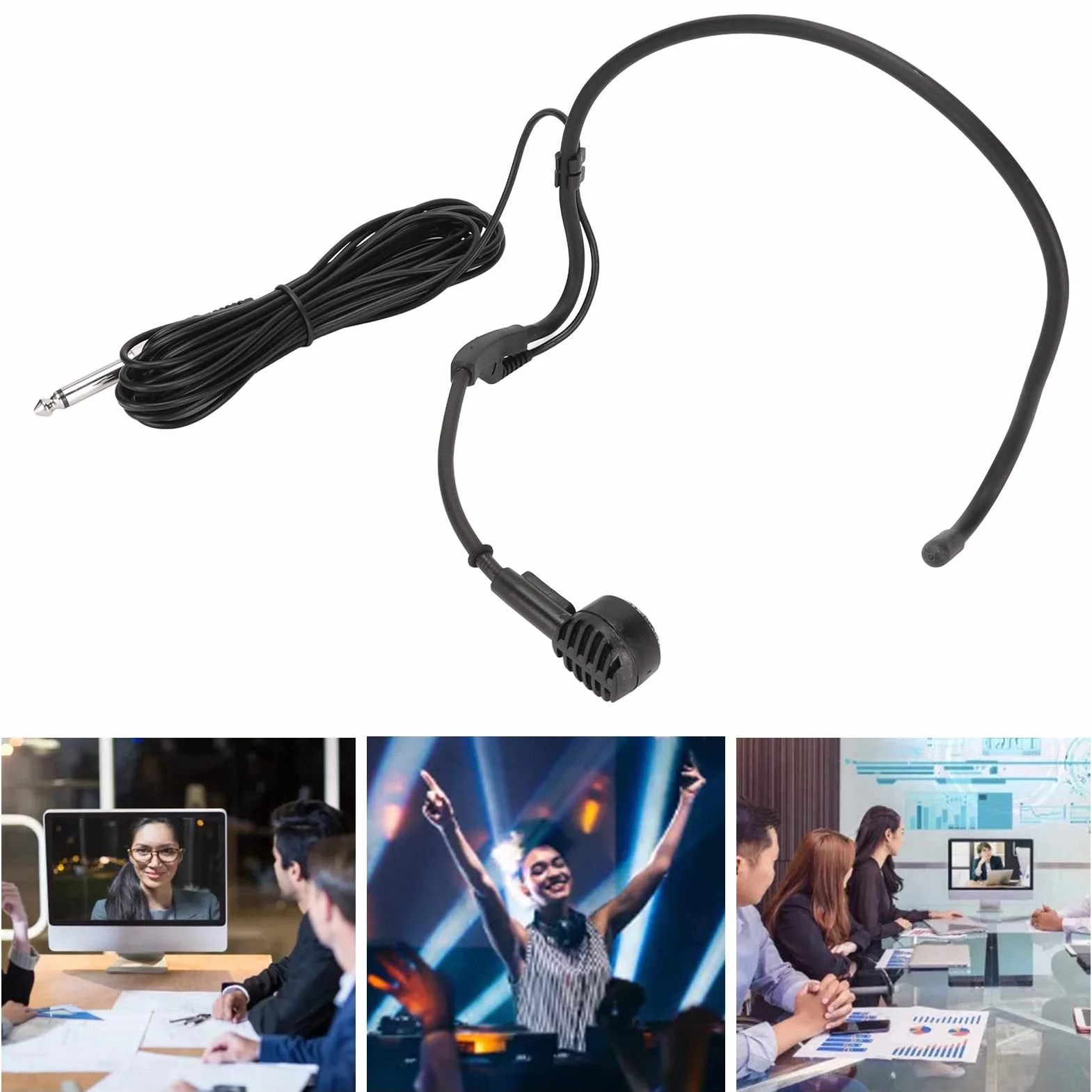 Mikrofon z Zaczepem na Ucho, 16.4ft Przewodowy Zestaw Słuchawkowy Mikrofon Regulowany Ergonomiczny Dynamiczny Mikrofon Nagłowny do Głośników Karaoke Wzmacniacze Nauczanie