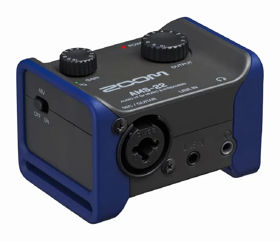 ZOOM AMS-22 Interfejs audio USB do produkcji muzycznej i transmisji na żywo – kompaktowy, mobilny i wszechstronny, 2 wejścia, idealny dla muzyków solowych