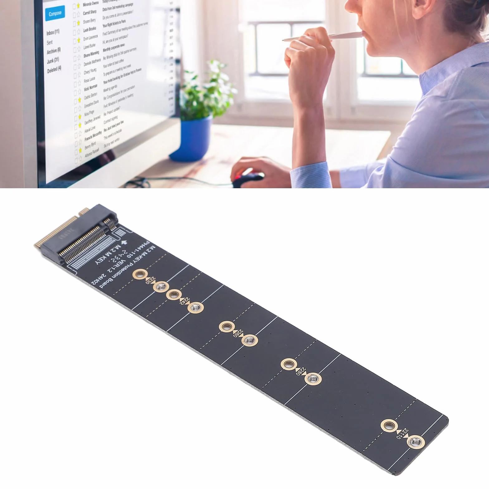 XUMIUZIY Karta Adaptera PH441 M2 NVME PCIe, Karta rozszerzeń SSD na PCIe z ochroną testową Gold Finger, Kompatybilna z Dyskiem SSD 2230 2242 2260 2280 22110 dla Systemu Operacyjnego