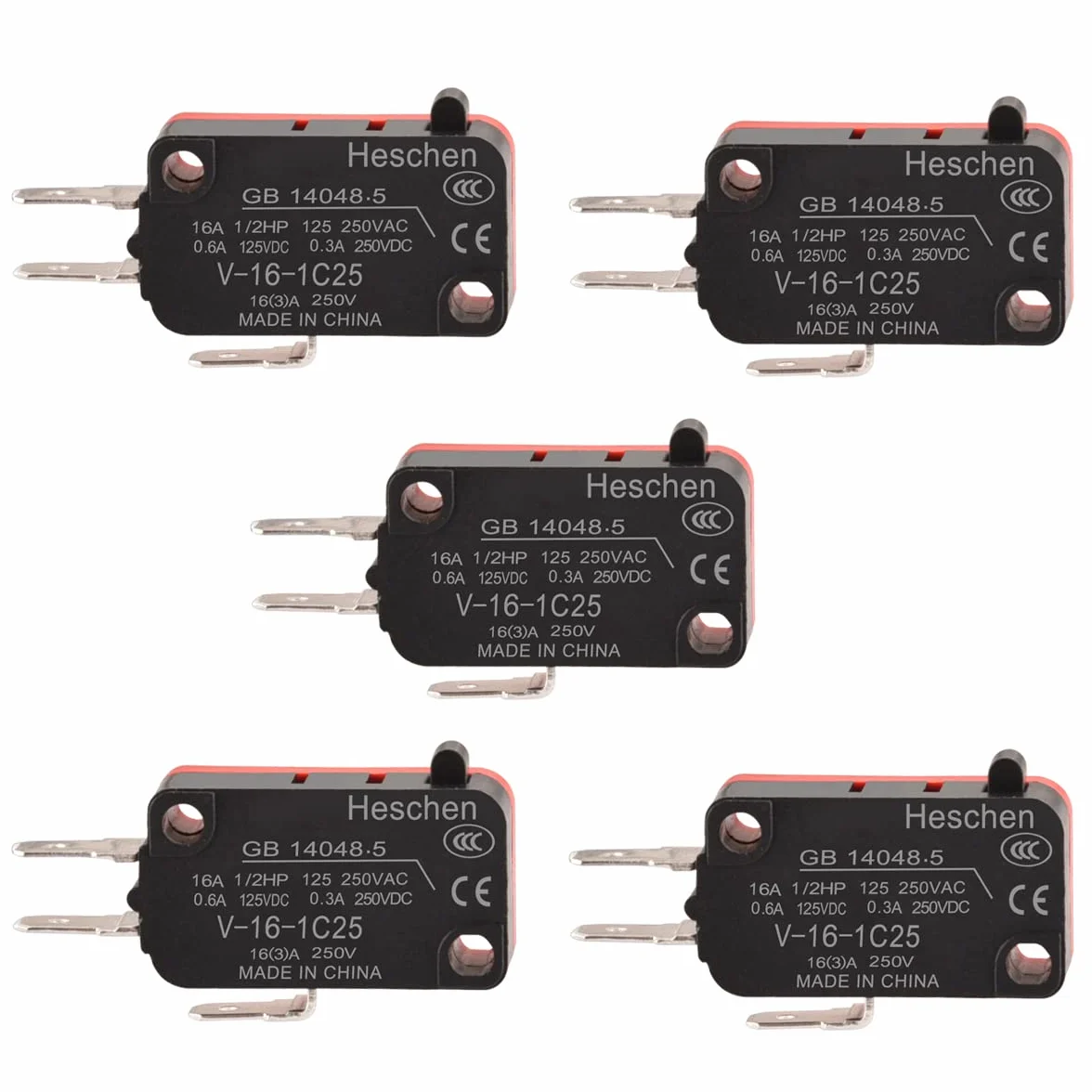 Heschen mikro przełącznik V-16-1C25 SPDT wtyk typ 16A 250 V AC 5 szt.