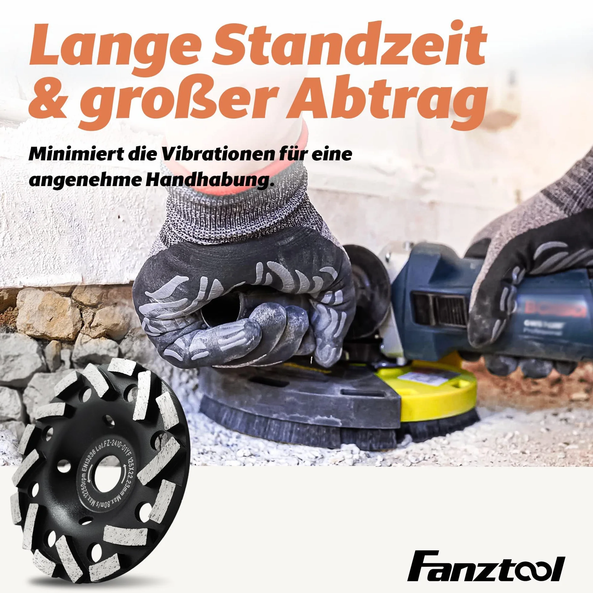 FANZTOOL Premium Diamentowa Tarcza Garnkowa ścierna 125 mm x 22,2 mm do ściernych Materiałów Budowlanych, Jastrychu, Tynku, Asfaltu