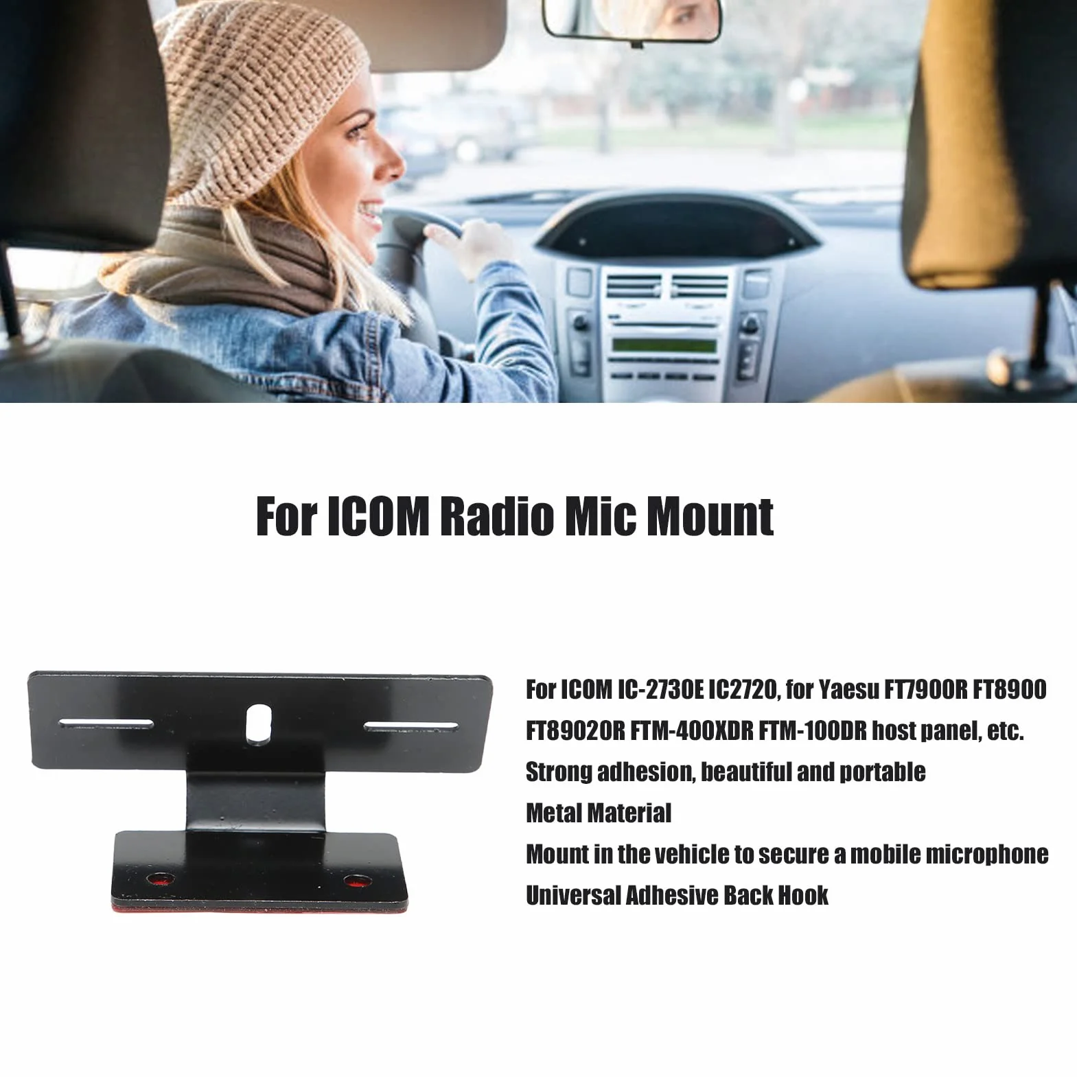 Uchwyt na Radio, do ICOM IC‑2730E IC2720 do Yaesu FT7900R FT8900 FTM‑400XDR Mocowanie Mikrofonu Radiowego Metalowy Samoprzylepny Hak Tylny