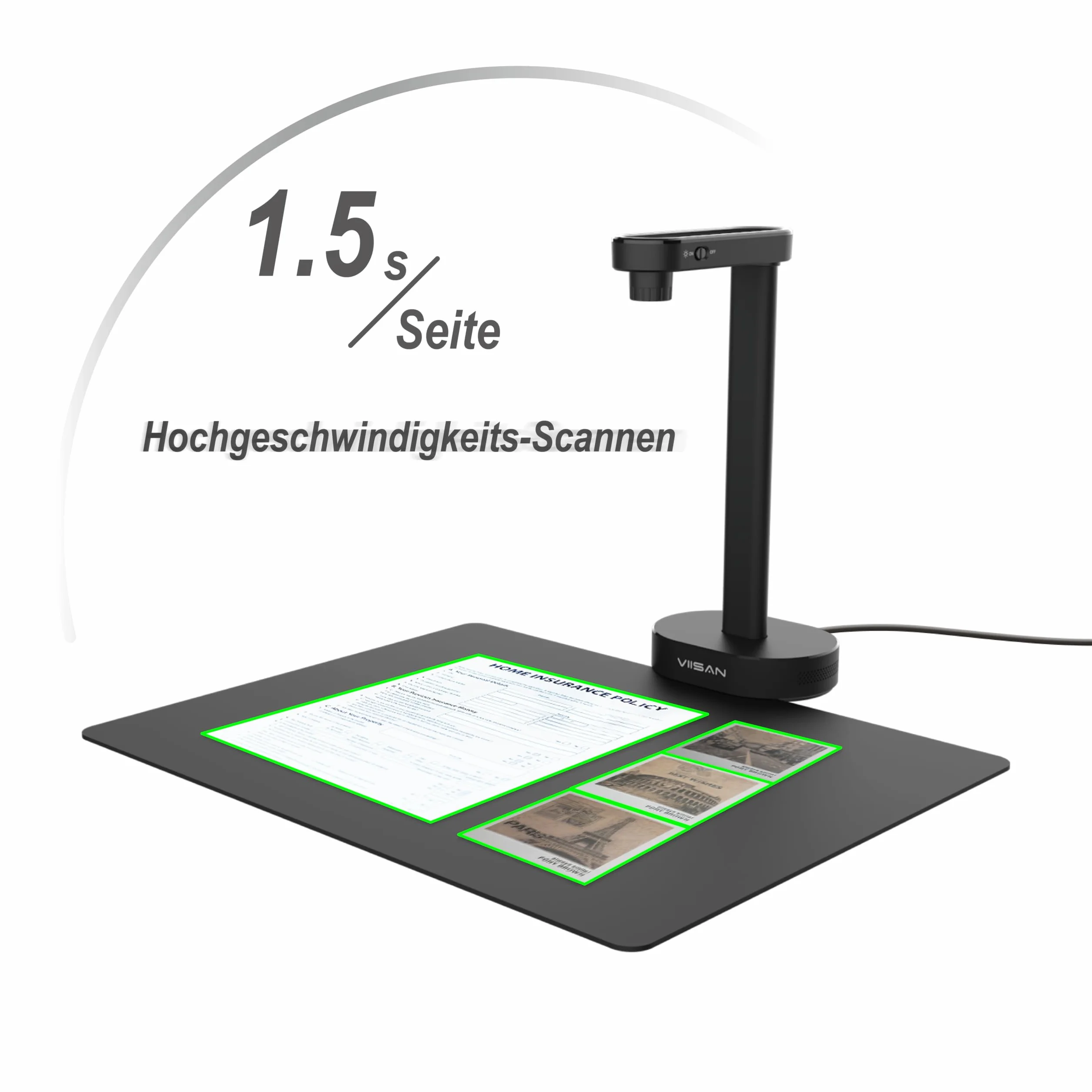 VIISAN skaner dokumentów, 16MP USB przenośny, rozmiar skanowania A4, korekcja skrętu, skanowanie wielostronicowych dokumentów, technologia OCR i TTS, działa z Windows i MacOS