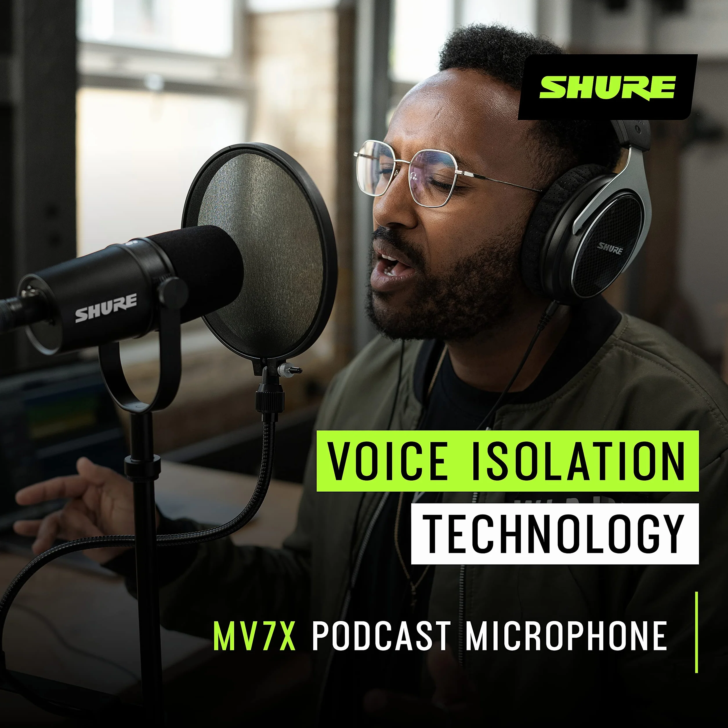 Shure MV7X XLR Pro Dynamic Mic Podcast Mikrofon - do podcastów i nagrywania wokalu, metalowa konstrukcja, kompatybilny ze statywem mikrofonowym - czarny
