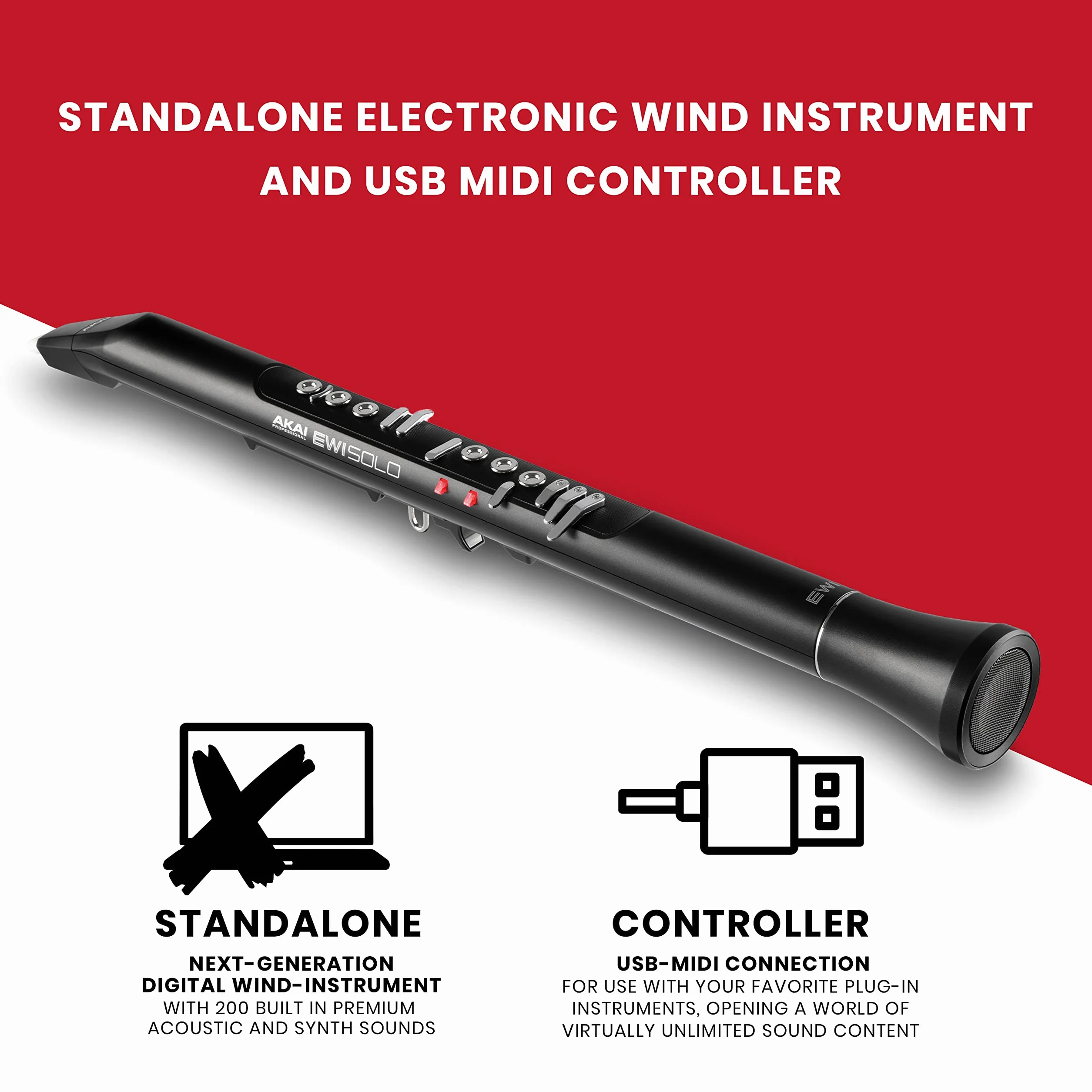 Akai Professional EWI Solo - Elektroniczny Instrument Dęty z Wbudowanym Głośnikiem, Akumulatorem, 200 Brzmieniami i Łącznością USB MIDI