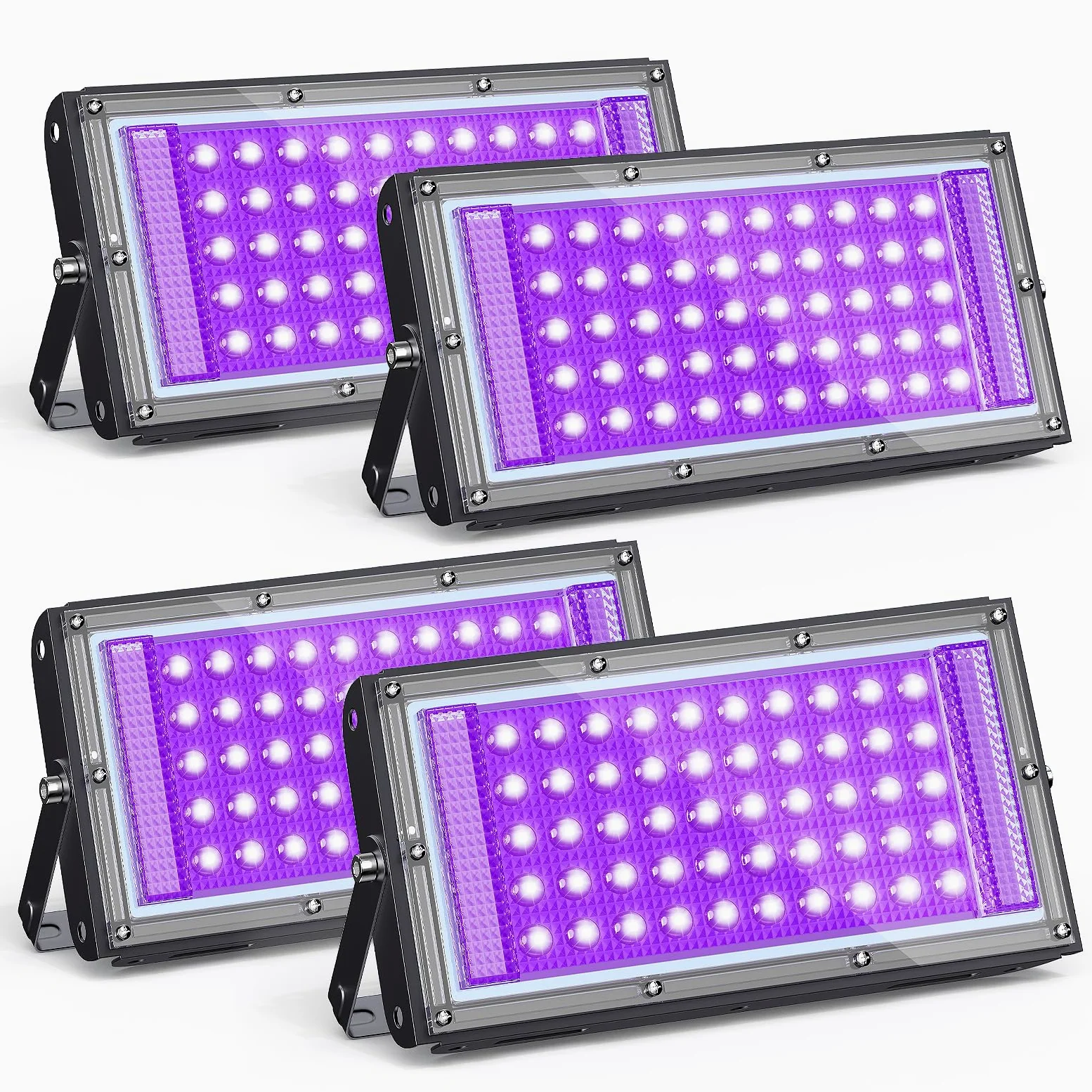 GKT 4 szt. reflektor 50 W, czarne światło, 385-400 nm czarne światło, nadaje się na Halloween, Boże Narodzenie, imprezę fluorescencyjną, światło utwardzania żywicą UV, wyświetlacz ze szkła uranowego