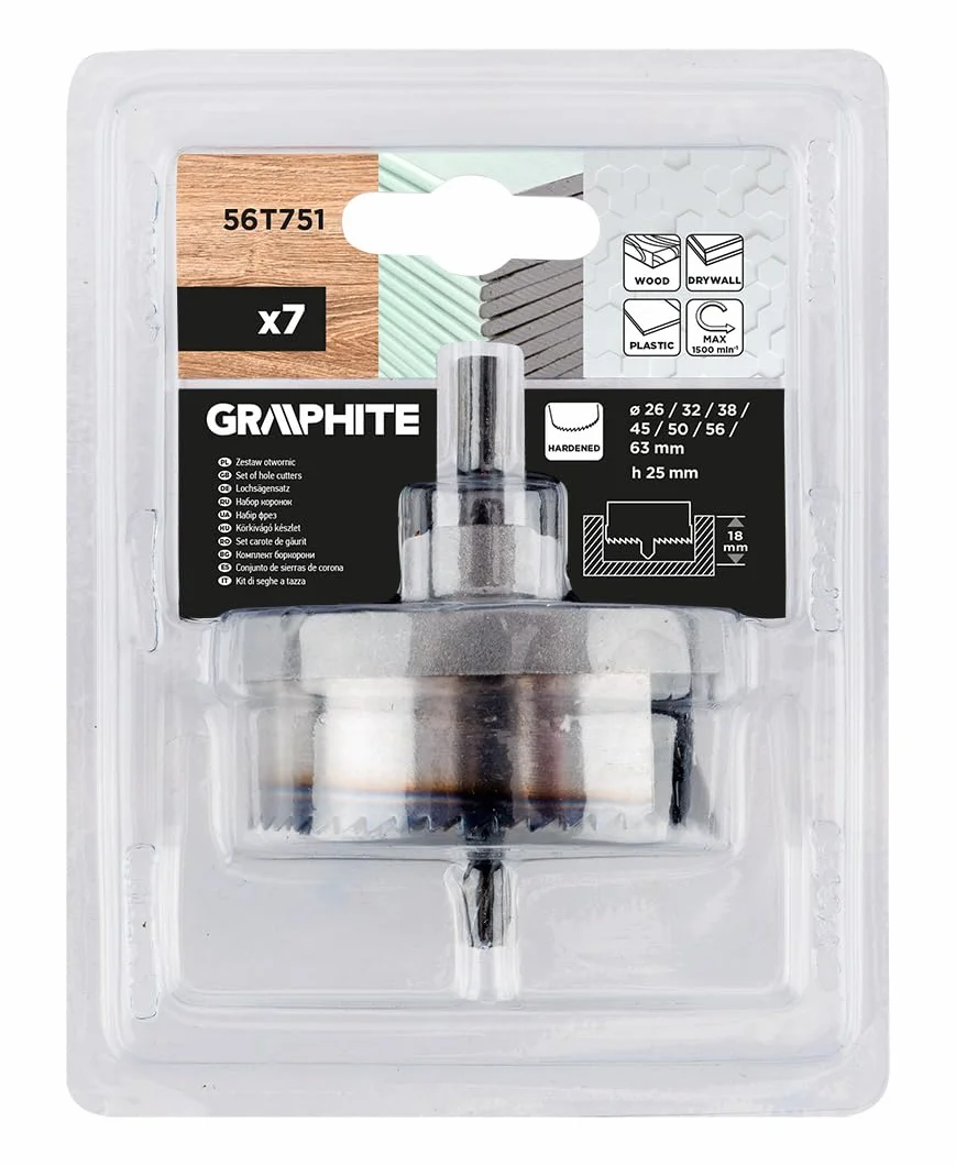 GRAPHITE Zestaw otwornic do drewna, płyt gipsowo-kartonowych i tworzyw sztucznych – precyzyjny i wytrzymały zestaw otwornic do instalacji i renowacji – idealny dla elektryków, majsterkowiczów i