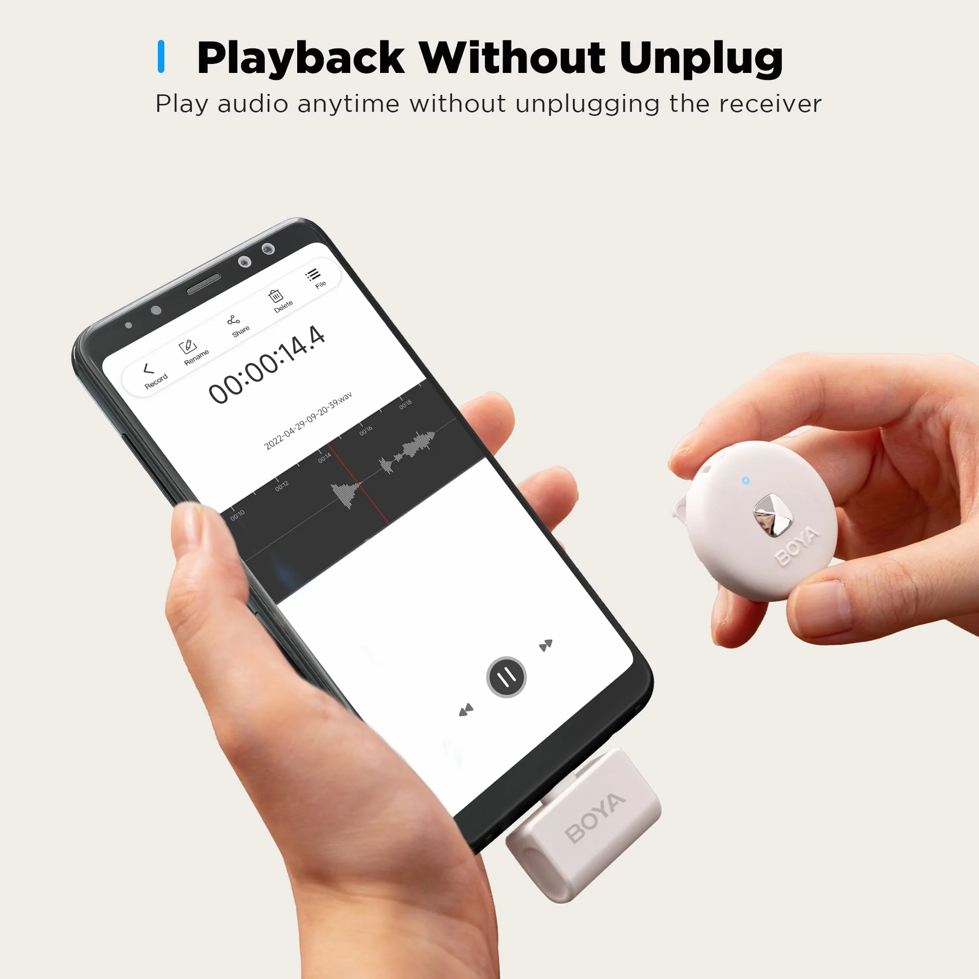 BOYA Omic-U-W bezprzewodowy mikrofon krawatowy do Androida/iPhone'a 15 / USB typu C, mini mikrofon, bezprzewodowy mikrofon z funkcjami wyciszenia i redukcji szumów, do nagrywania wideo, YouTube