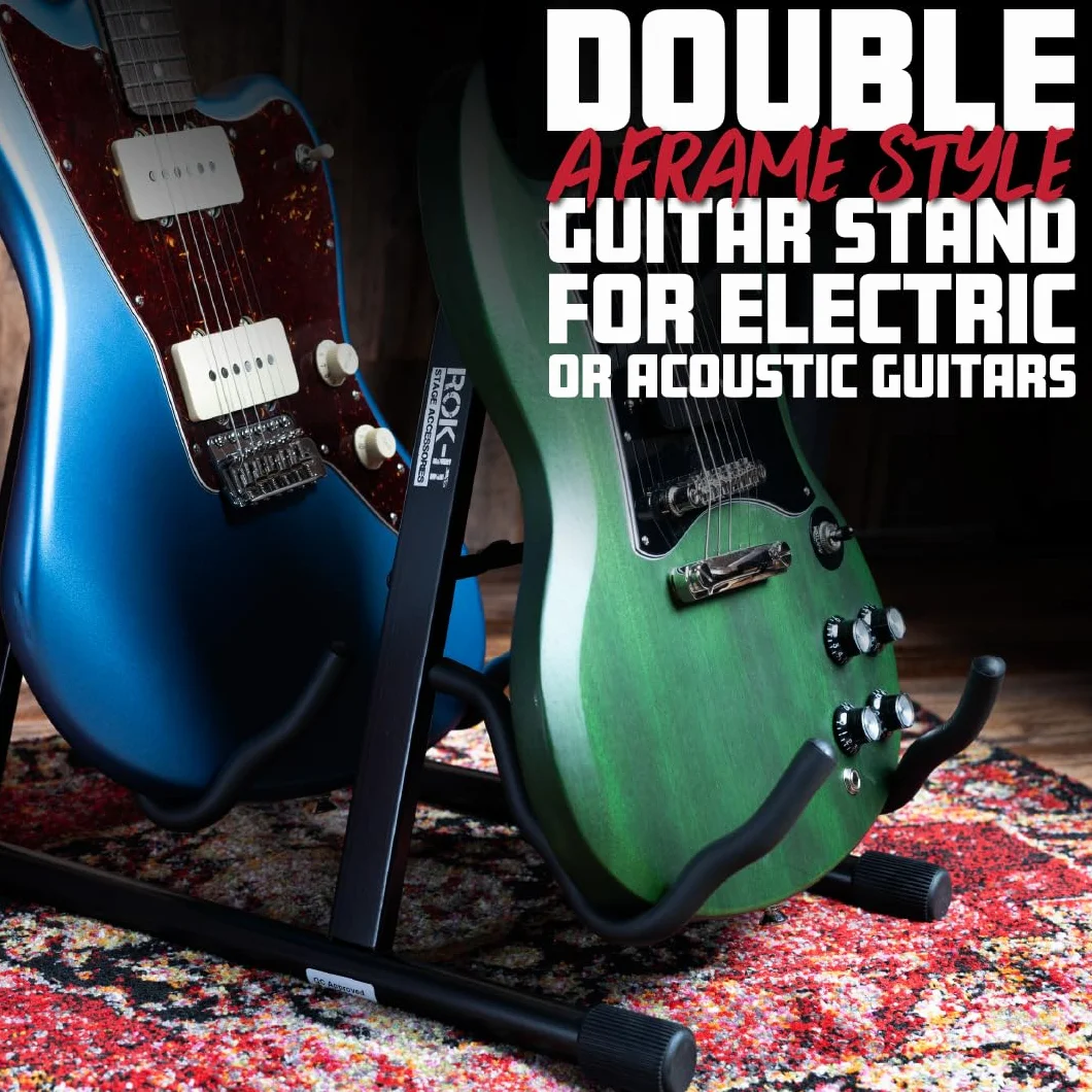 Gator Frameworks Rok It Podwójny stojak na gitarę w kształcie litery A; mieści większość standardowych gitar elektrycznych i akustycznych (RI-GTRAU2X)