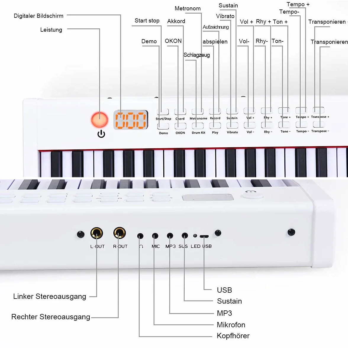 GOPLUS pianino cyfrowe 61 klawiszy dynamiczne przenośny fortepian elektroniczny 128 dźwięków rytmy funkcje edukacyjne metronom