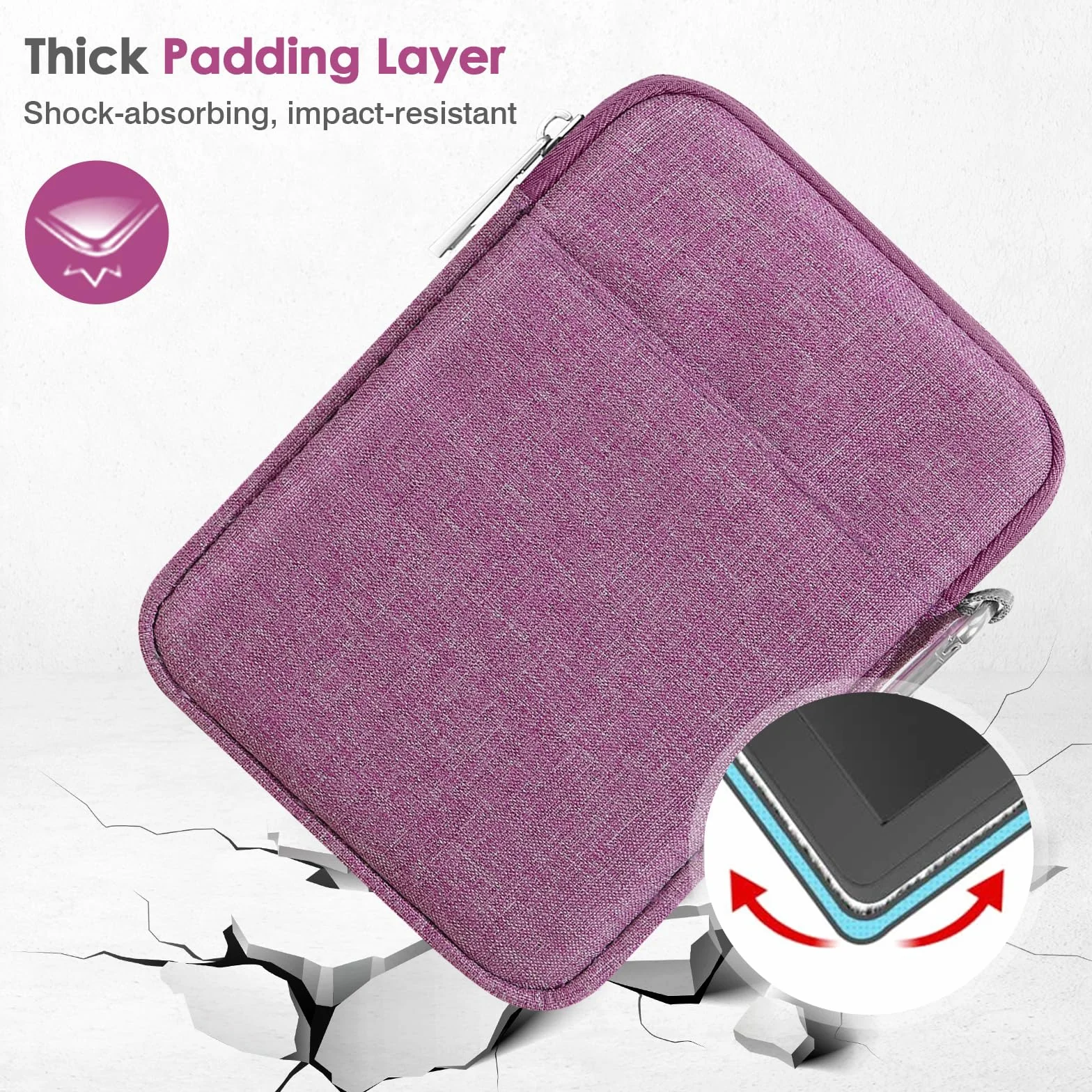 MoKo Padded Ereader Sleeve Case for 6-7 inch Ereader Tablet Bag Protective Cover Pouch with a Carabiner, Compatible with 7" Colorsoft Signature Edition 2024, Purple