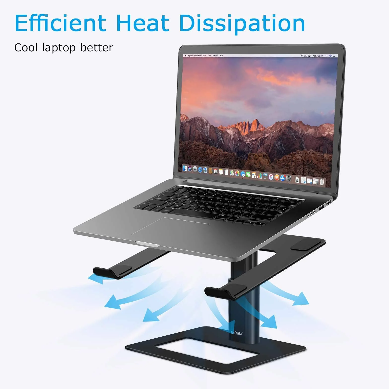 BoYata Stojak na laptopa, wentylowany uchwyt na laptopa z regulacją wysokości, Stojak na notebooka kompatybilny z komputerami MacBook Pro/Air, Dell, HP, Samsung, Acer 10–17" (Czarny)