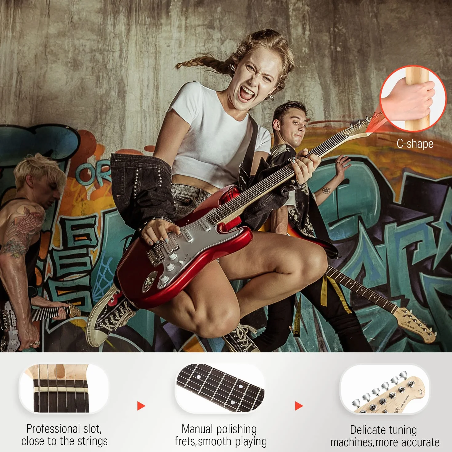 Donner Gitara elektryczna zestaw 39 cali ze wzmacniaczem, torbą, kapo, paskiem, strunami, tunerem, kablem i kostkami (czerwony)