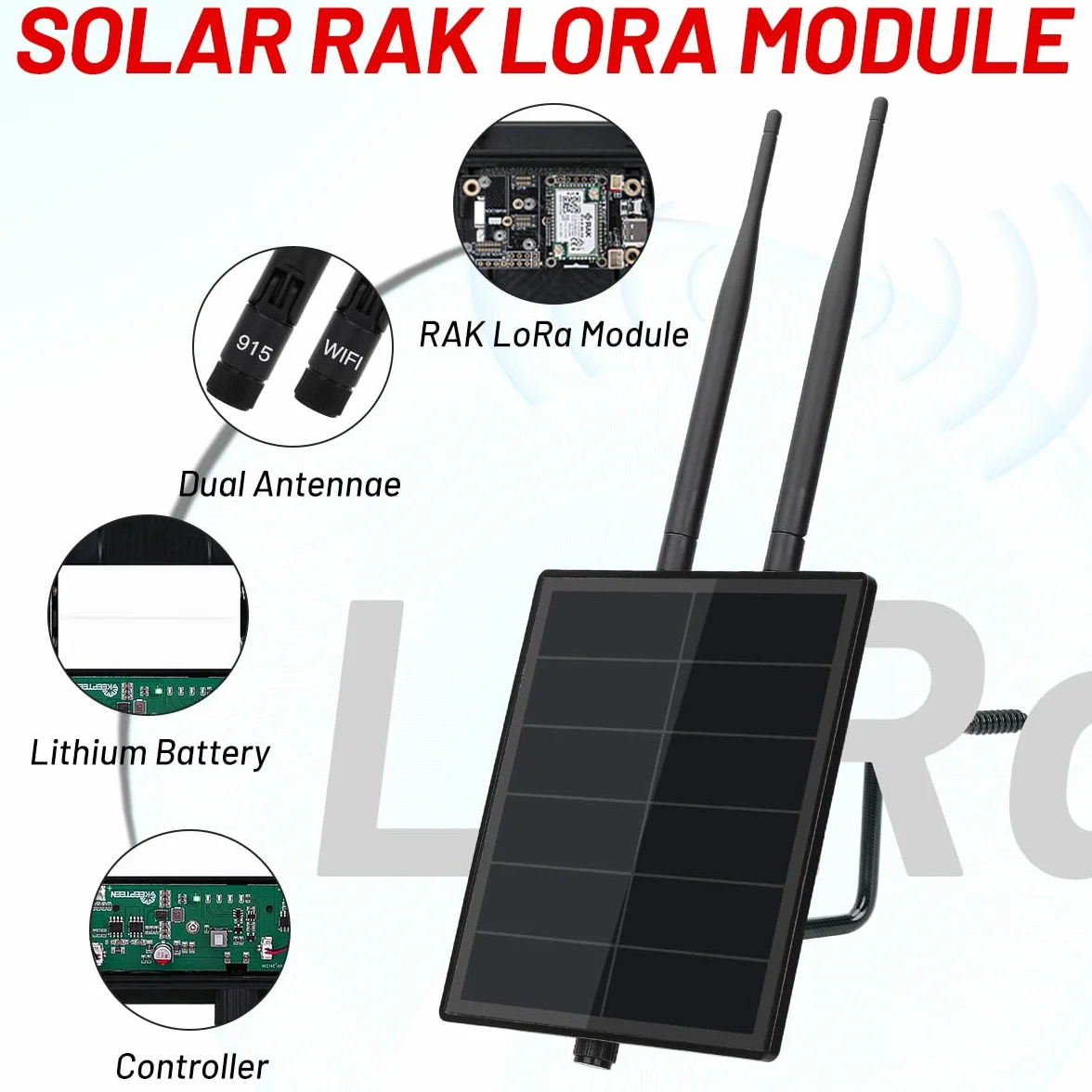 KEEPTEEN D5 Solar Lora Node Meshtastic Device Repeater mit Wisblock RAK19007 RAK4631 Board 868 MHz Mesh Lora Antenne NRF52840 Bluetooth Solarpanel Eingebauter 5000 mAh Batteriecontroller