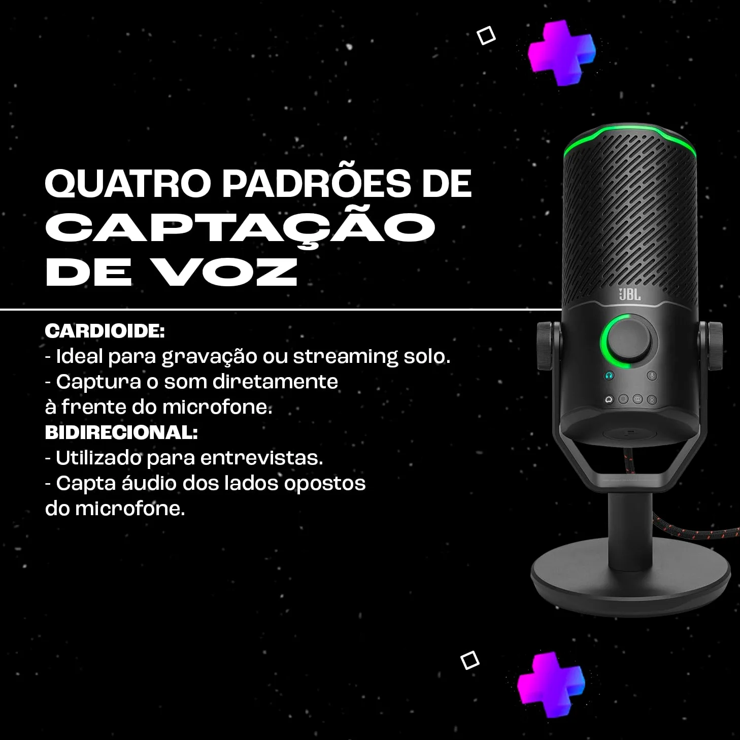 JBL Quantum Stream Studio, Mikrofon USB, Czarny | Nagrywania i Gier, 4 Charakterystyki Odbioru Głosu, Miernik RGB VU, Kompatybilny z JBL QuantumEngine