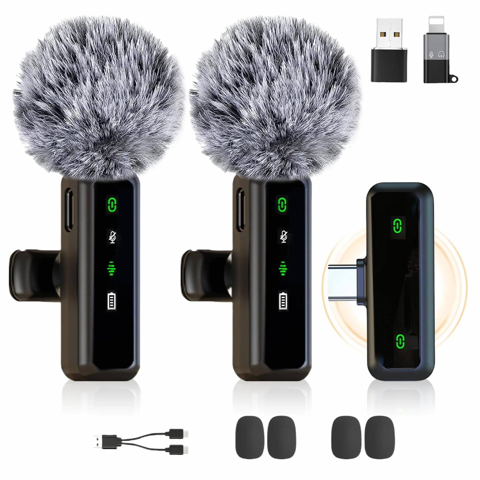 flintronic Bezprzewodowy mikrofon krawatowy iPhone Android iPad, mini mikrofon klapowy z redukcją szumów, mikrofon z klipsem, mini mikrofon, iPhone z USB-C do nagrywania wideo, vloga, TikTok, YouTube