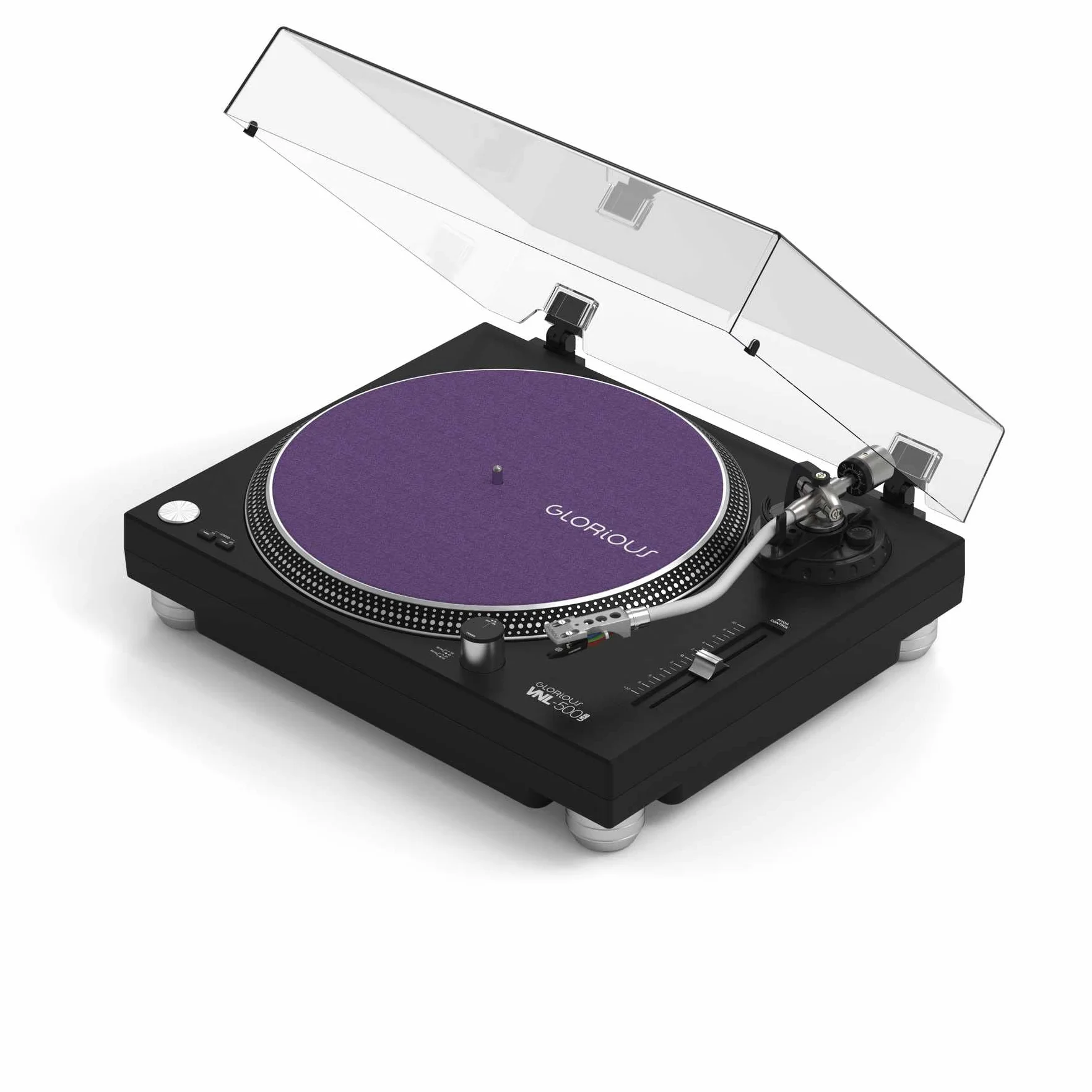 Glorious Gramofon z napędem bezpośrednim VNL-500 do DJ-a lub Hifi z wyjściem USB do nagrywania cyfrowego, wybór prędkości 33/45, regulowany zakres nachylenia, obudowa głowy, wkład i osłona