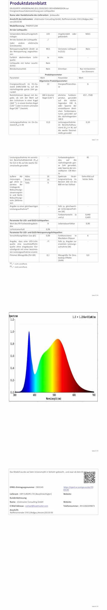 Reflektor punktowy LED 12 W do lustra