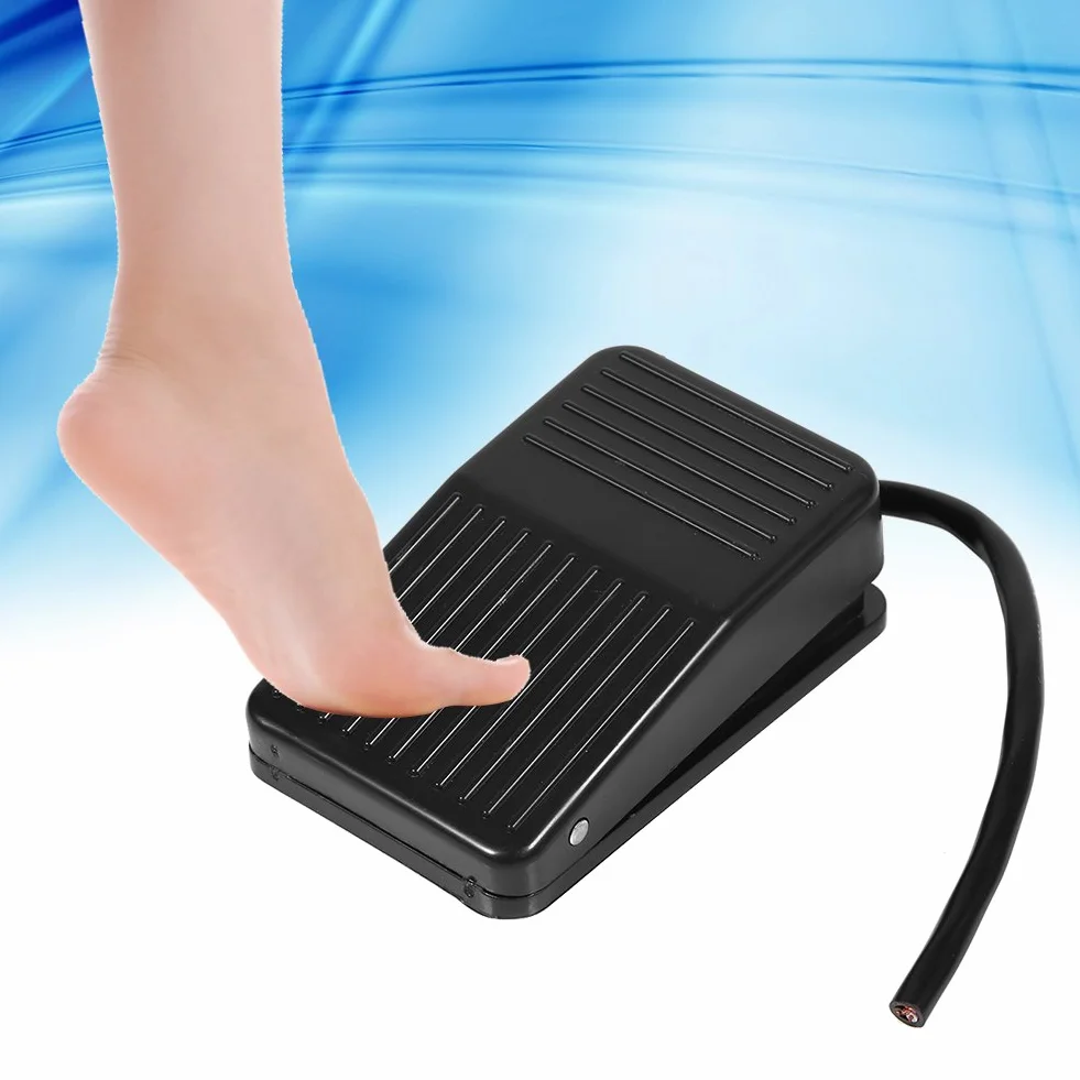 Chwilowy przełącznik nożny, 220 V 10 A zasilanie z tworzywa sztucznego włącznik/wyłącznik sterujący, przycisk nożny z kablem 10 cm, do elektronarzędzi, dowolnego urządzenia gospodarstwa domowego