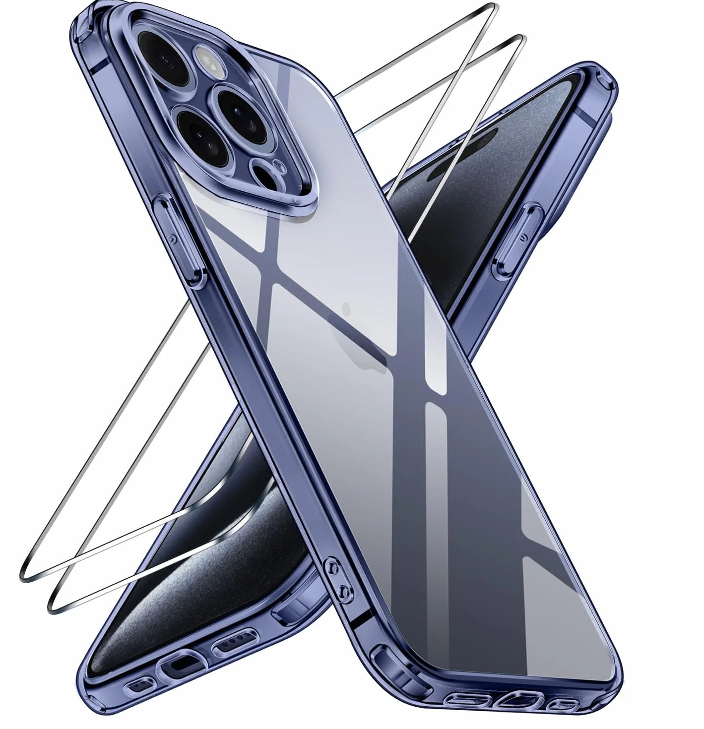 iVoler Etui kompatybilne z iPhone 15/16 Pro z 2 sztukami szkła hartowanego, [nieżółknący] [Odporny na wstrząsy klasy wojskowej] [Ochrona aparatu] (niebieski, 15 Pro 6,1 cala)