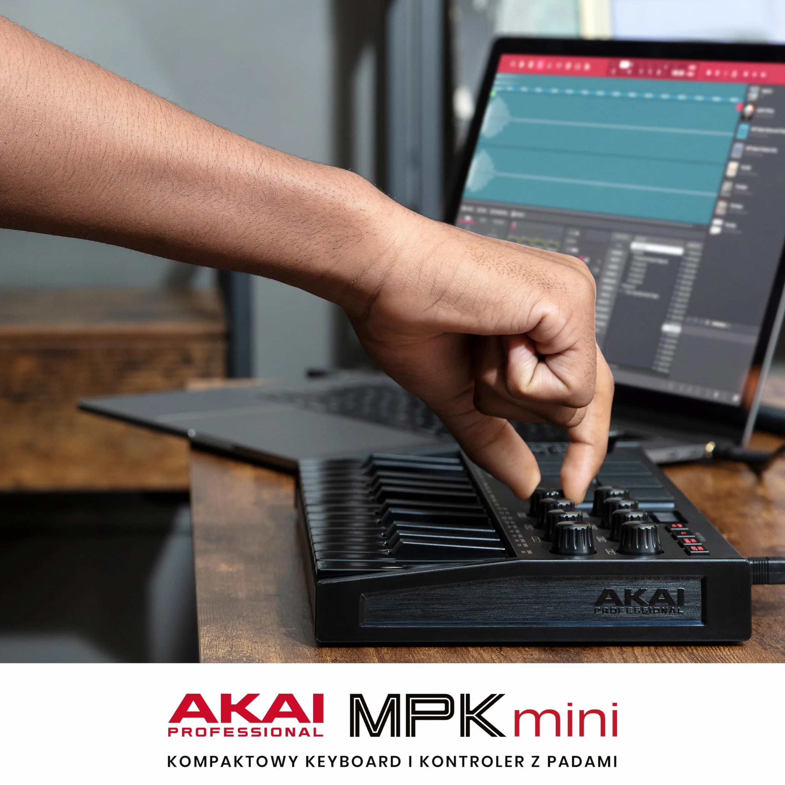 Akai Professional MPK Mini MK3 25-klawiszowa klawiatura sterująca USB MIDI z 8 podświetlanymi padami, 8 pokrętłami, programem do produkcji muzyki, pakiet Native Instruments (integracja NKS), Czarna