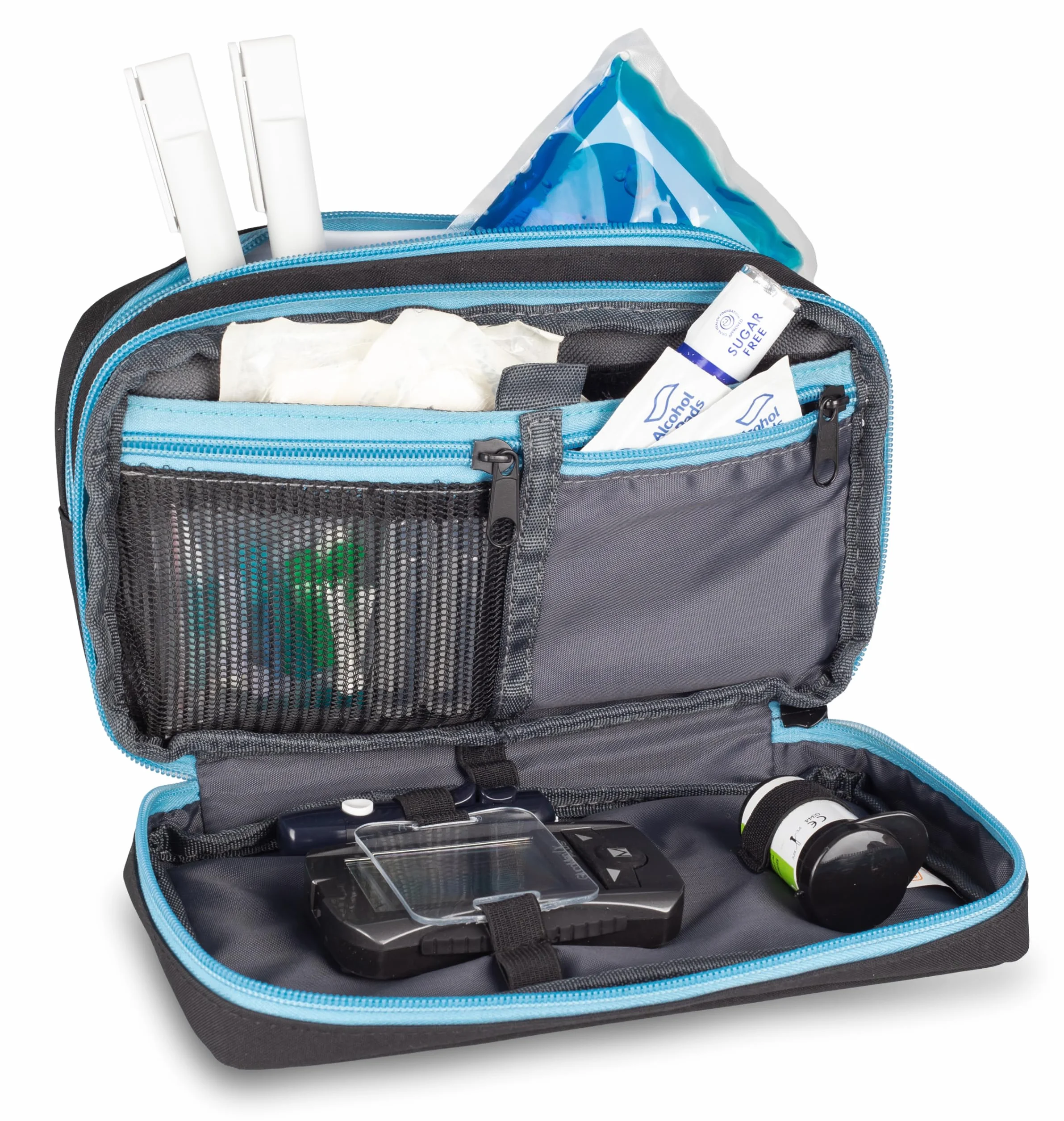 ELITE BAGS - DIABETIC'S XL torba dla cukrzyków | różne warianty kolorystyczne | dużo miejsca do przechowywania | do codziennego użytku | termoizolacyjna | pasek na rękę, czarny i niebieski #, 22 x 12