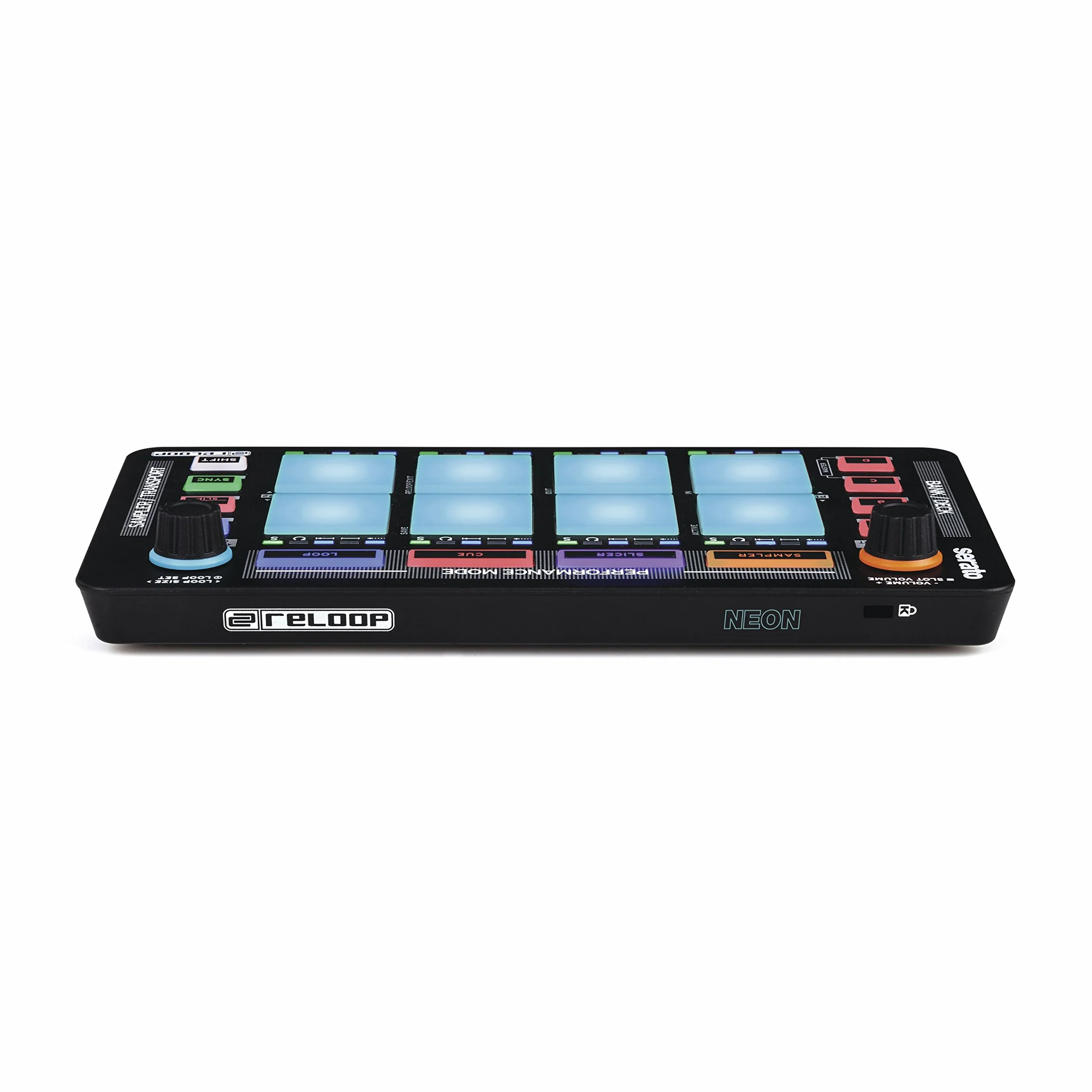 Reloop Neon - Add-On USB DJ Controller z wrażliwymi na prędkość padami perkusyjnymi RGB performance, Plug and Play z Serato DJ Pro, (czarny)