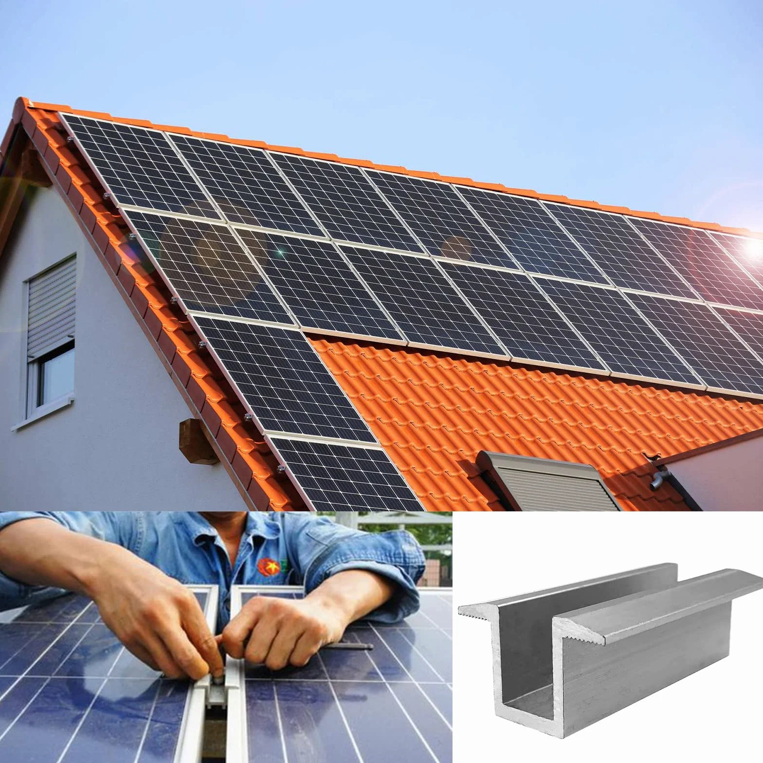 20 paneli słonecznych aluminiowe wsporniki mocujące do panelu słonecznego Zestaw montażowy do panelu słonecznego centralny zacisk wysokość modułu 30-50 mm