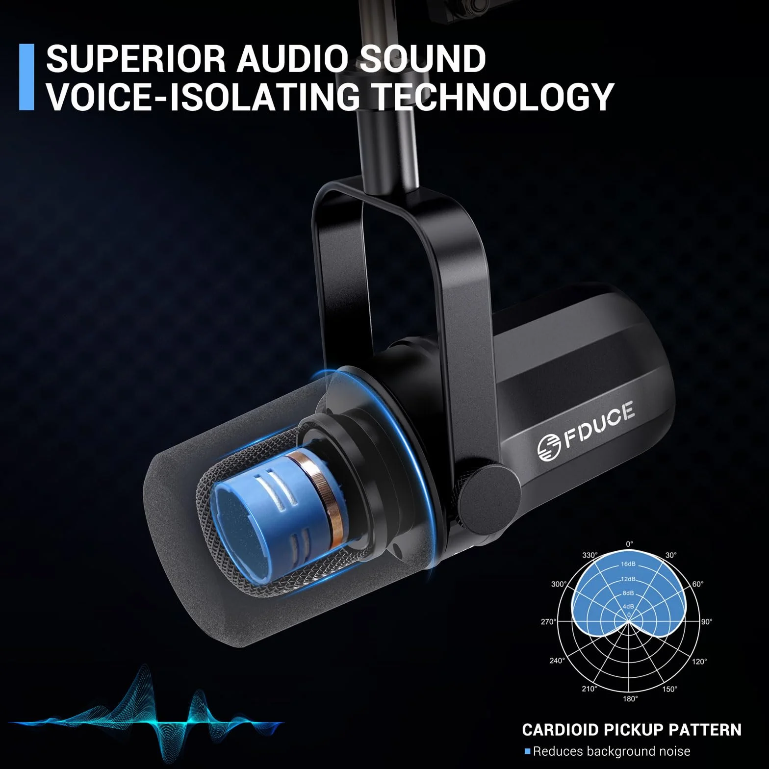 FDUCE SL40X XLR zestaw mikrofonów dynamicznych do nagrywania wokalu, podcastów, gier, transmisji na żywo i nadawania, całkowicie metalowy mikrofon kardioidalny, technologia izolacji głosu, czarny