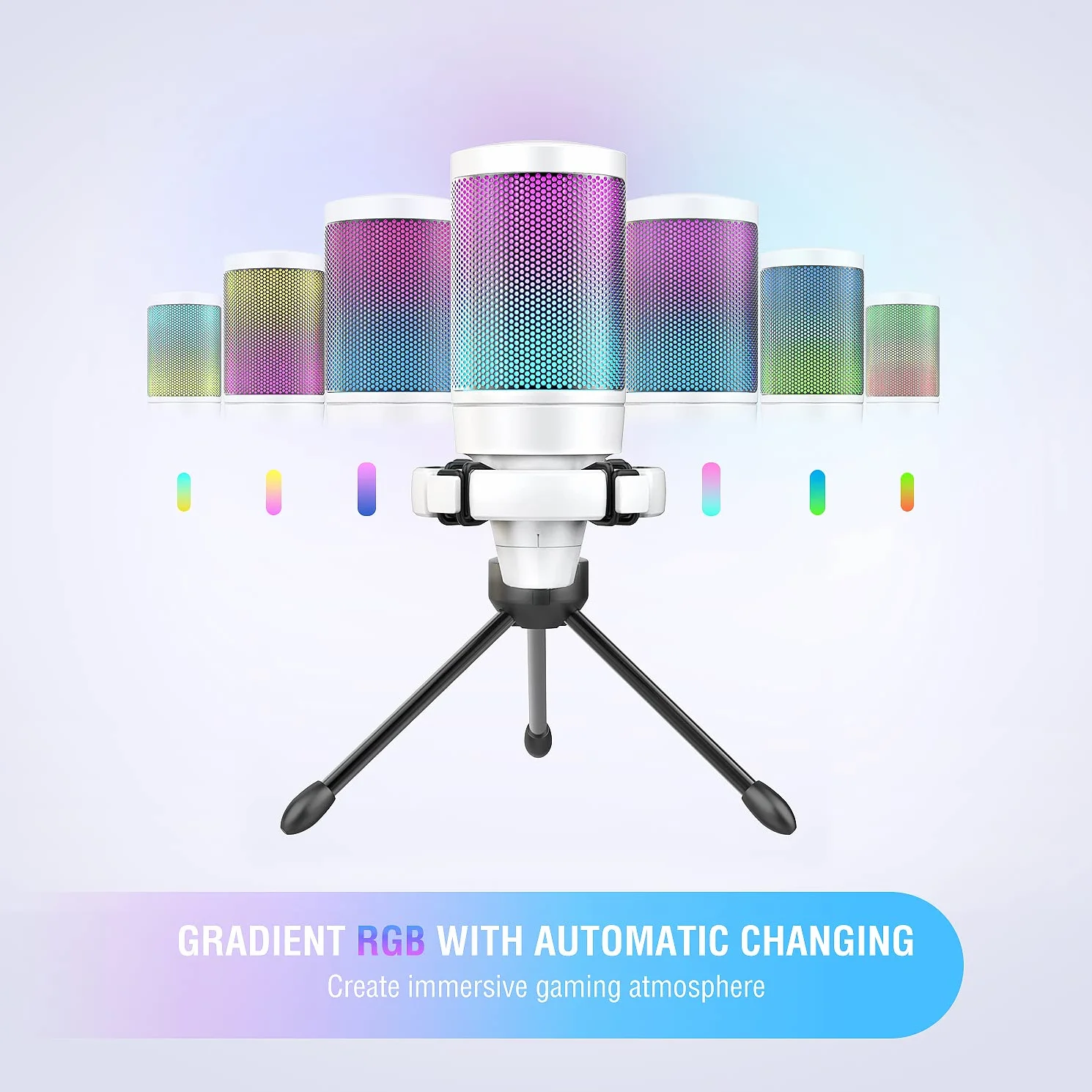 FIFINE USB Mikrofon do gier RGB Kondensator z przyciskiem ciszy odporny na wstrząsy uchwyt statywu filtr antyPop do streamingu Discord Twitch Podcasty