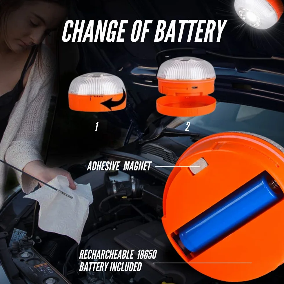 Światła awaryjne MAGIC SELECT, zatwierdzone przez V16 i DGT, z LED, dla samochodów i motocykli. Namagnesowana latarnia do pojazdu, z baterią do ponownego naładowania.