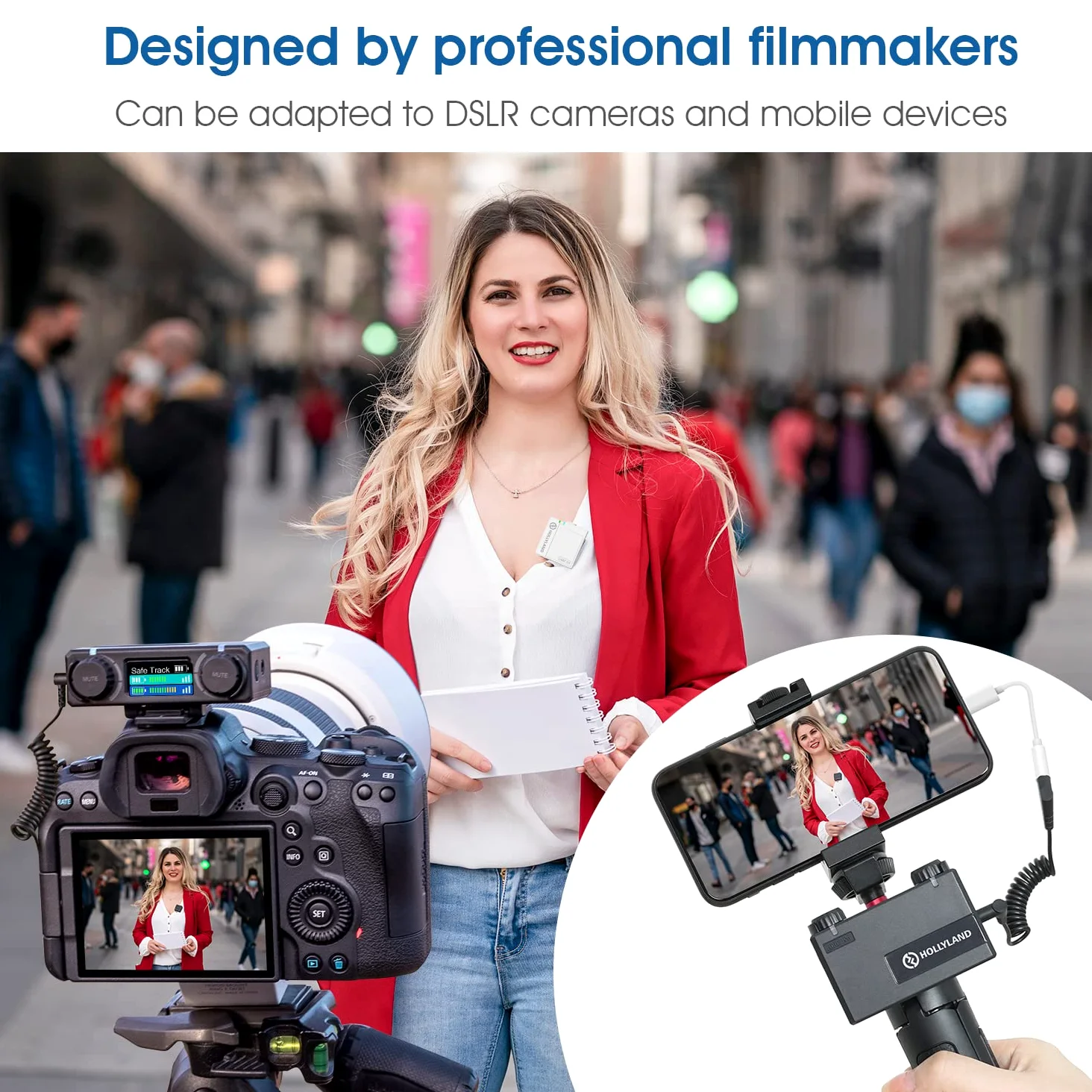 Hollyland Lark 150 Mikrofon Krawatowy Bezprzewodowy 2,4G z Etui Ladującym, 2 Nadajnikami Latencja 5ms i 100m Zasięgiem do Tworzenia Filmów, Wywiadów i Tworzenia Treści