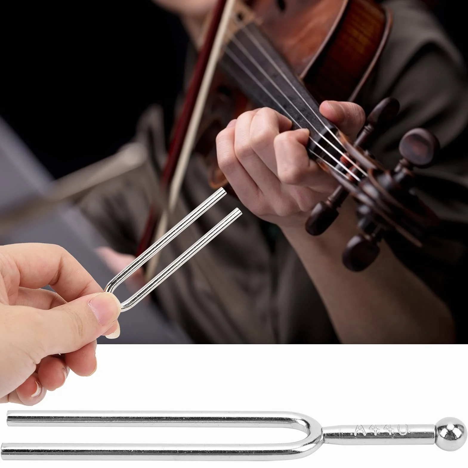440 Hz Standardowy Kamerton A, Kamerton ze Stali Nierdzewnej Skrzypce Tuner Gitarowy Instrument na Skrzypce Gitarowe, Srebrny