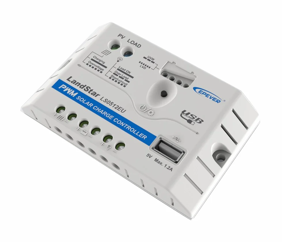 EPEVER® PWM Landstar EU Regulator ładowania Charge controller LS EU 12 V/24 V ze złączem USB (LS0512EU (5A, 12V)), 2511205