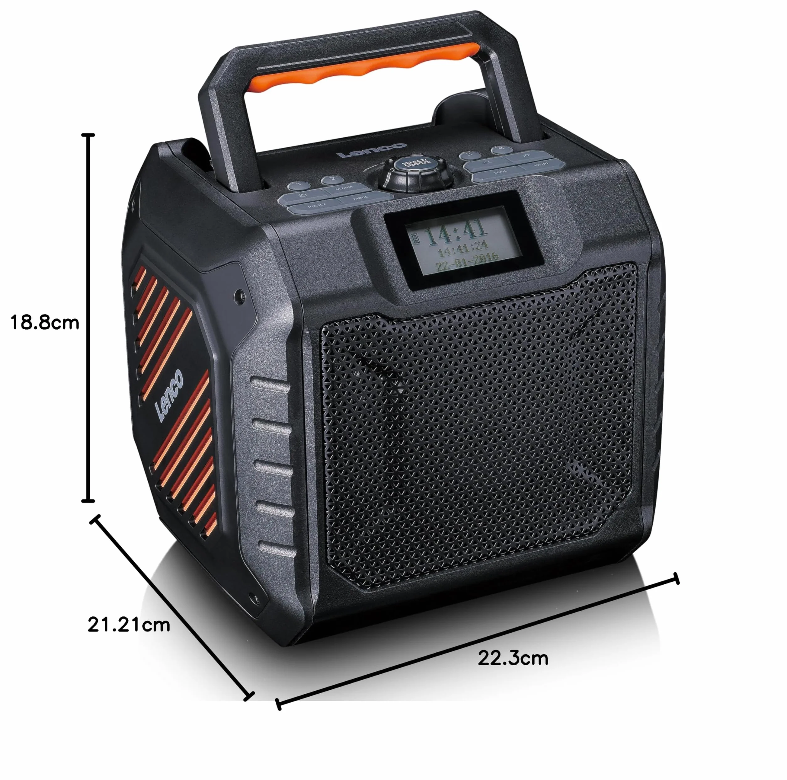 Lenco ODR-160BK radio outdoorowe – radio DAB+/FM, głośnik Bluetooth, odporny na uderzenia i wodoszczelny, czytnik kart SD, AUX-In, 35 W RMS, 20 godzin pracy baterii, funkcja ładowania USB