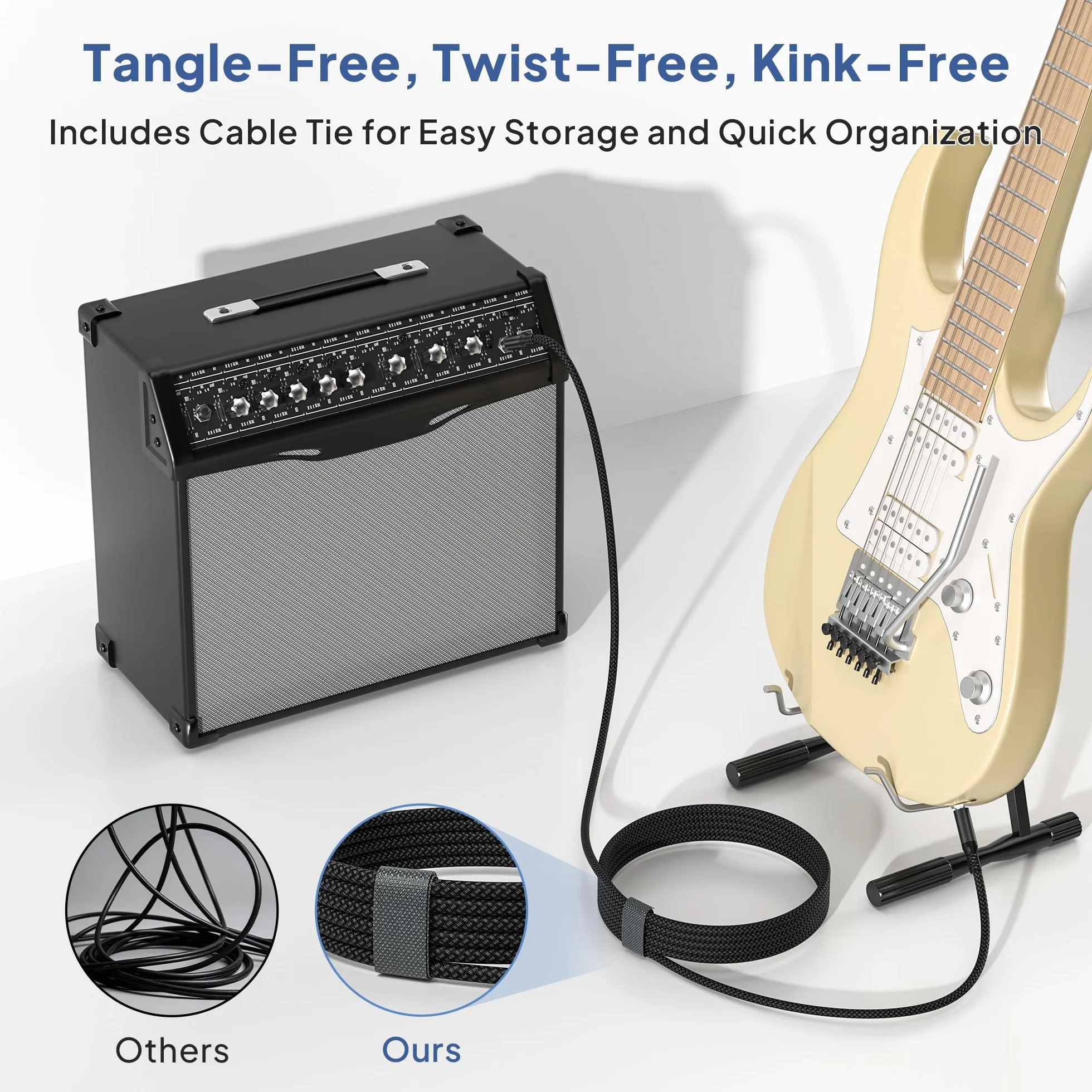 Elebase Stereo Kabel instrumentalny 6,35 mm (6 M/2 opakowanie) pleciony kabel nylonowy TRS 1/4 męski na męski do gitary elektrycznej, gitary basowej, klawiatury, stołu mieszanego