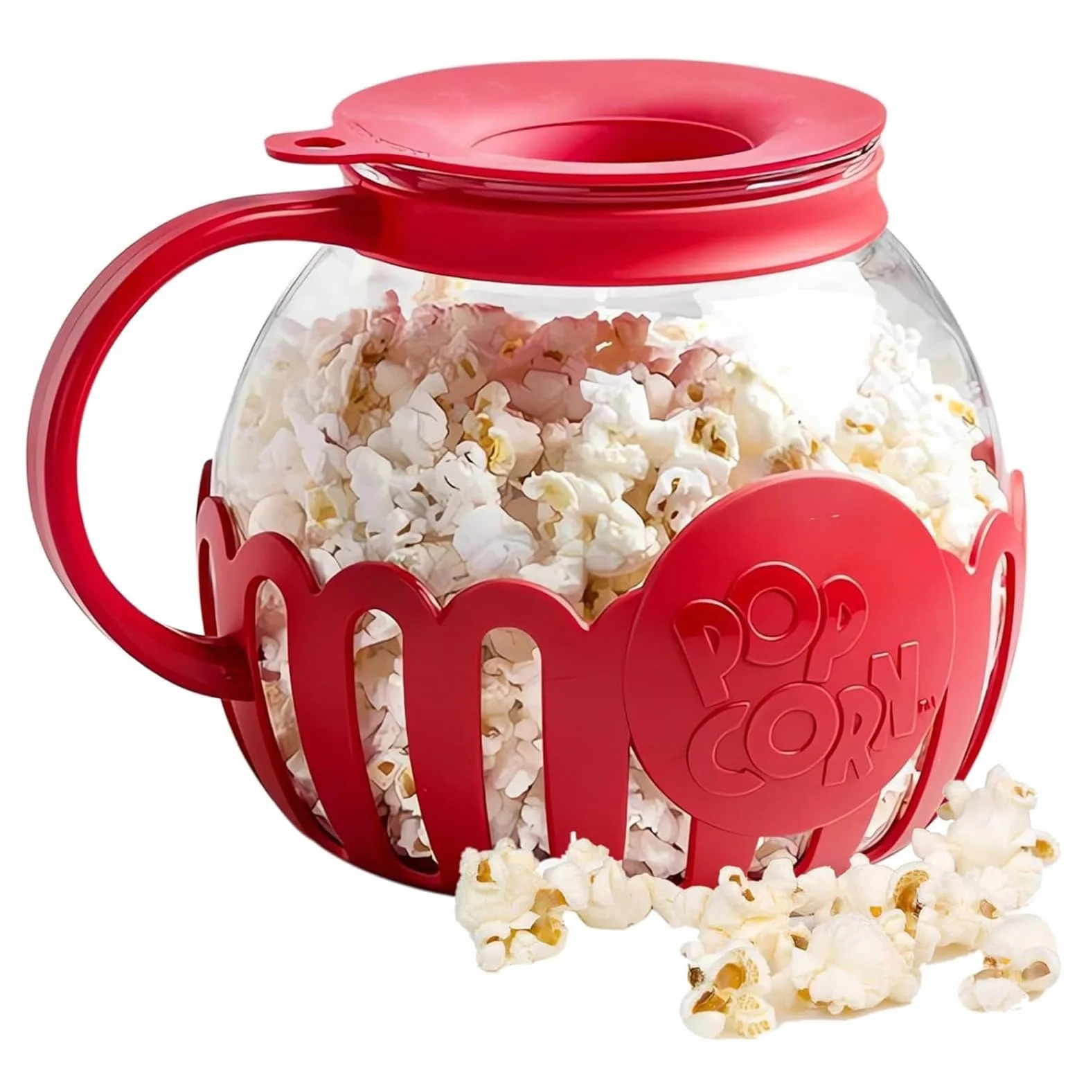 Kuchenka mikrofalowa, słoik na popcorn z pokrywką, 2,13 l, nadaje się do zmywarki, na spotkania, imprezy, piknik, czerwony