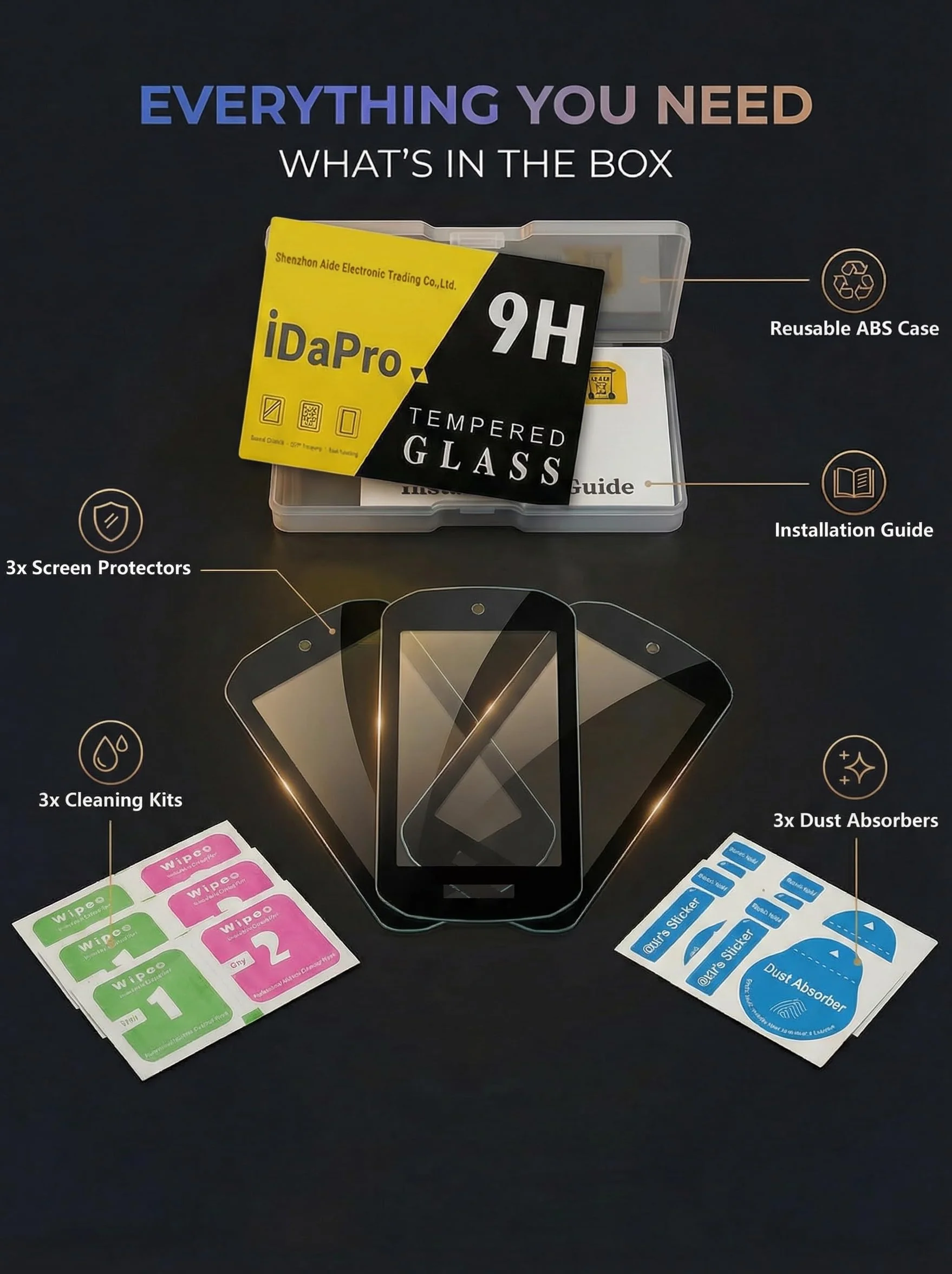 iDaPro Szklana osłona ekranu do Garmin Edge 1050 [3 szt.], pełne pokrycie, szkło hartowane, twardość 9H, odporne na zarysowania, bez pęcherzyków powietrza, łatwa instalacja